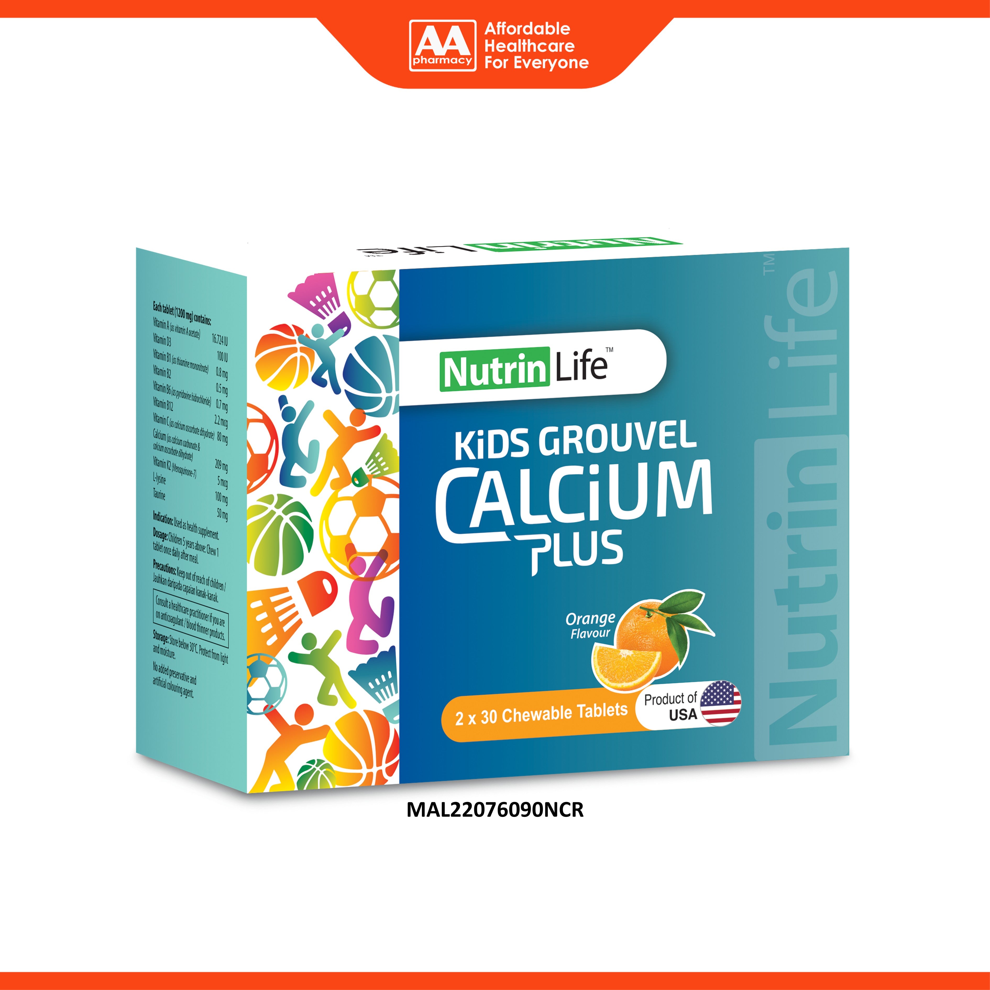 NutrinLife Kids Grouvel Calcium Plus Chewable Tablet 2x30's