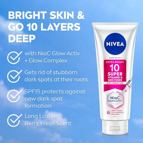 Nivea Extra Bright 10 Super Vitamins & Skin Foods Glow Perfection Body Serum 300mL