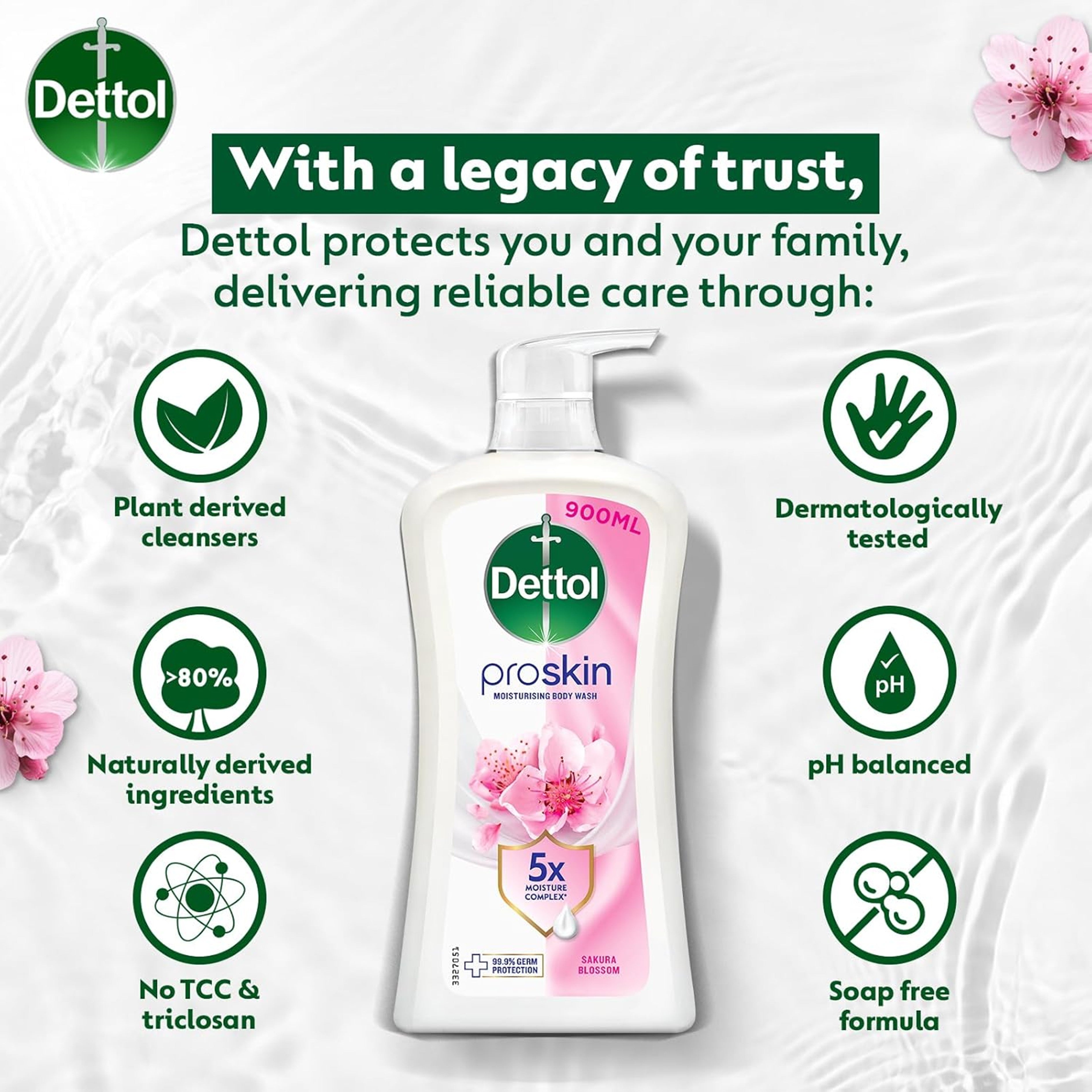 Dettol ProSkin Moisturising Body Wash (Sakura Blossom) 900g