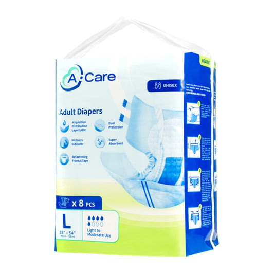 A-Care Adult Diapers Size L 8's (90-139cm / 35-54 inches)