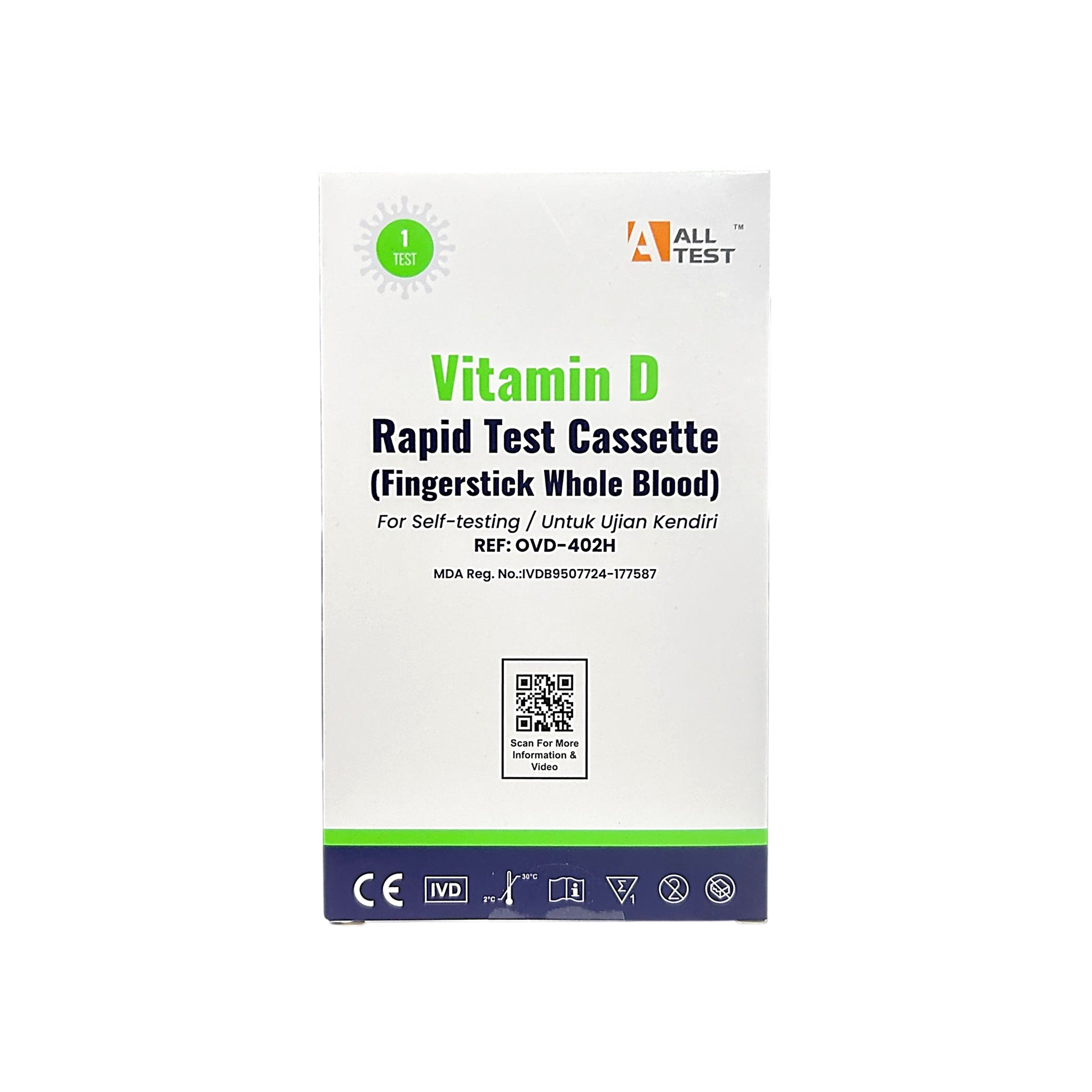 ALLTEST Vitamin D Rapid Test Cassette (Fingerstick Whole Blood) - REF OVD-402H (1's) - Self-Testing for Vitamin D Deficiency