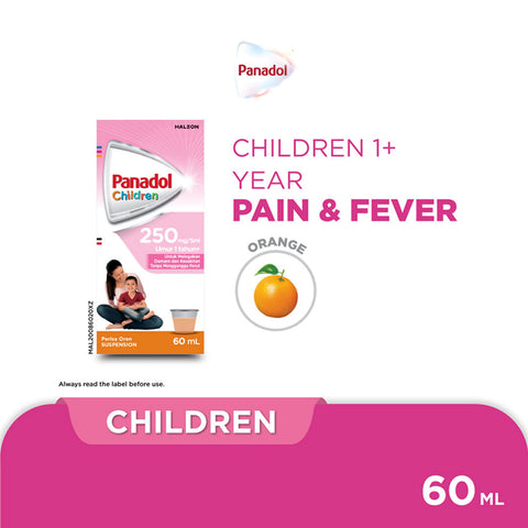 Panadol For Children Suspension 250mg/5mL (1-12 Years) 60mL (Orange Flavour)