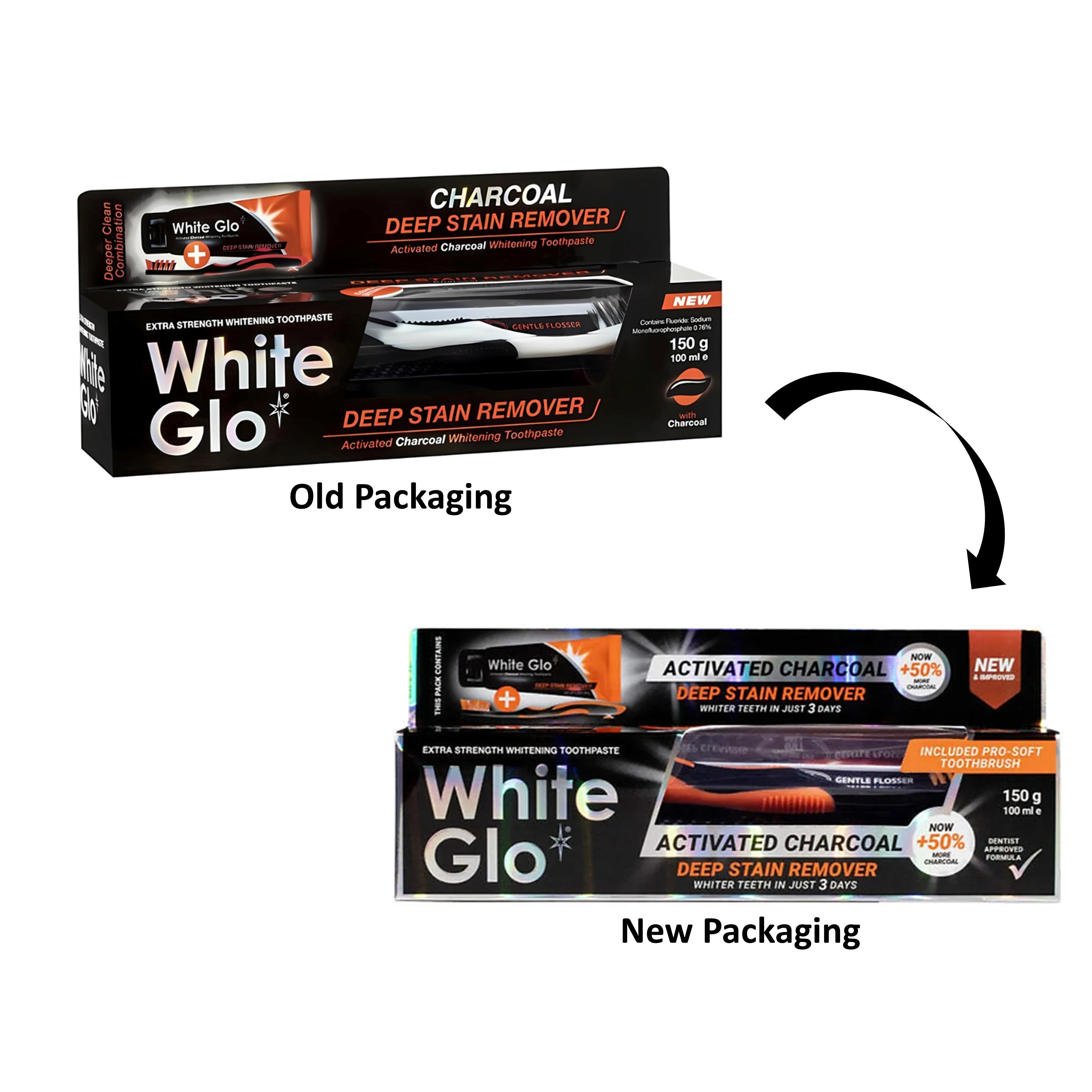 White Glo Extra Strength Whitening Activated Charcoal Deep Stain Remover Toothpaste 150g