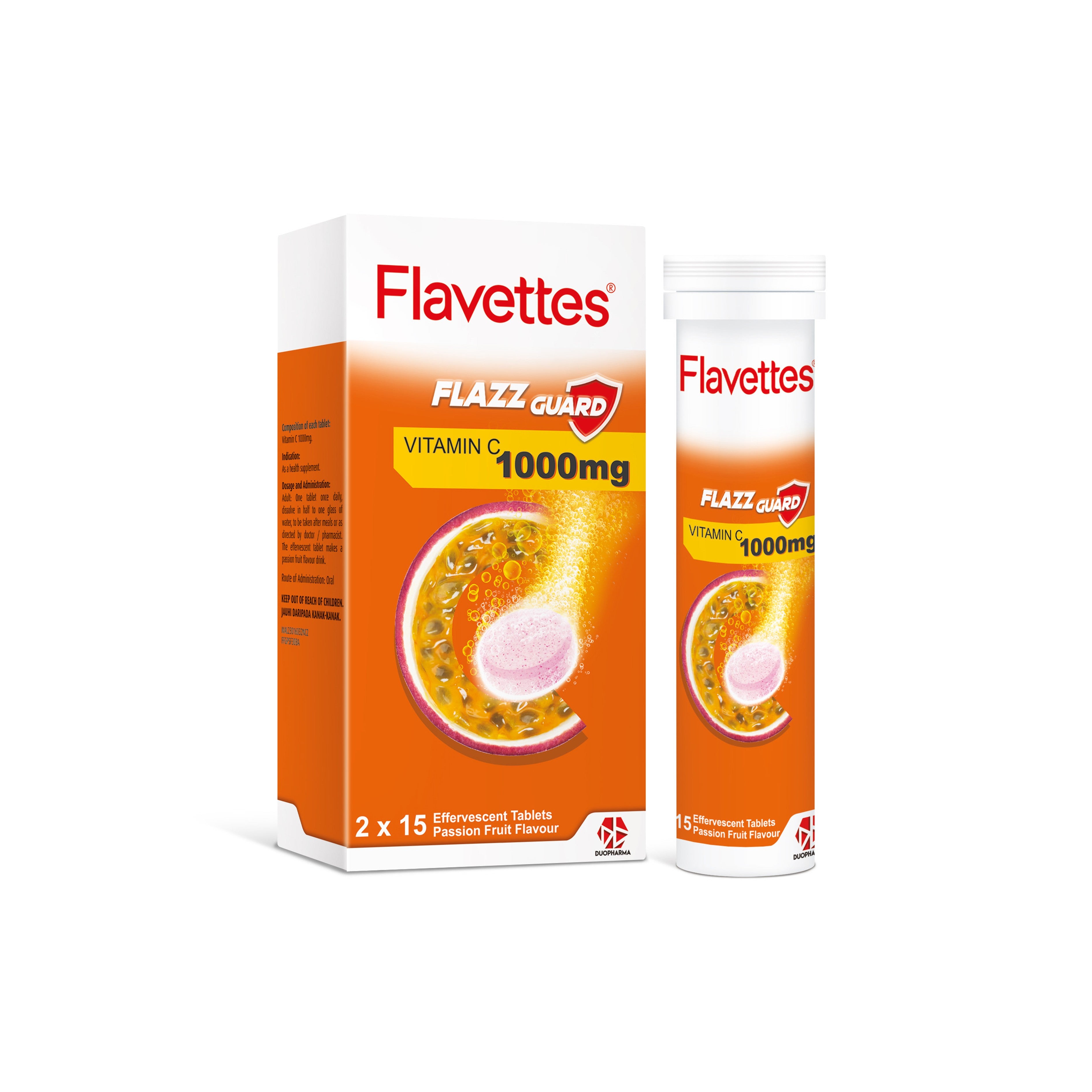 Flavettes Flazz Guard Vitamin C 1000mg Effervescent Tablet 2x15's (Passion Fruit Flavour)