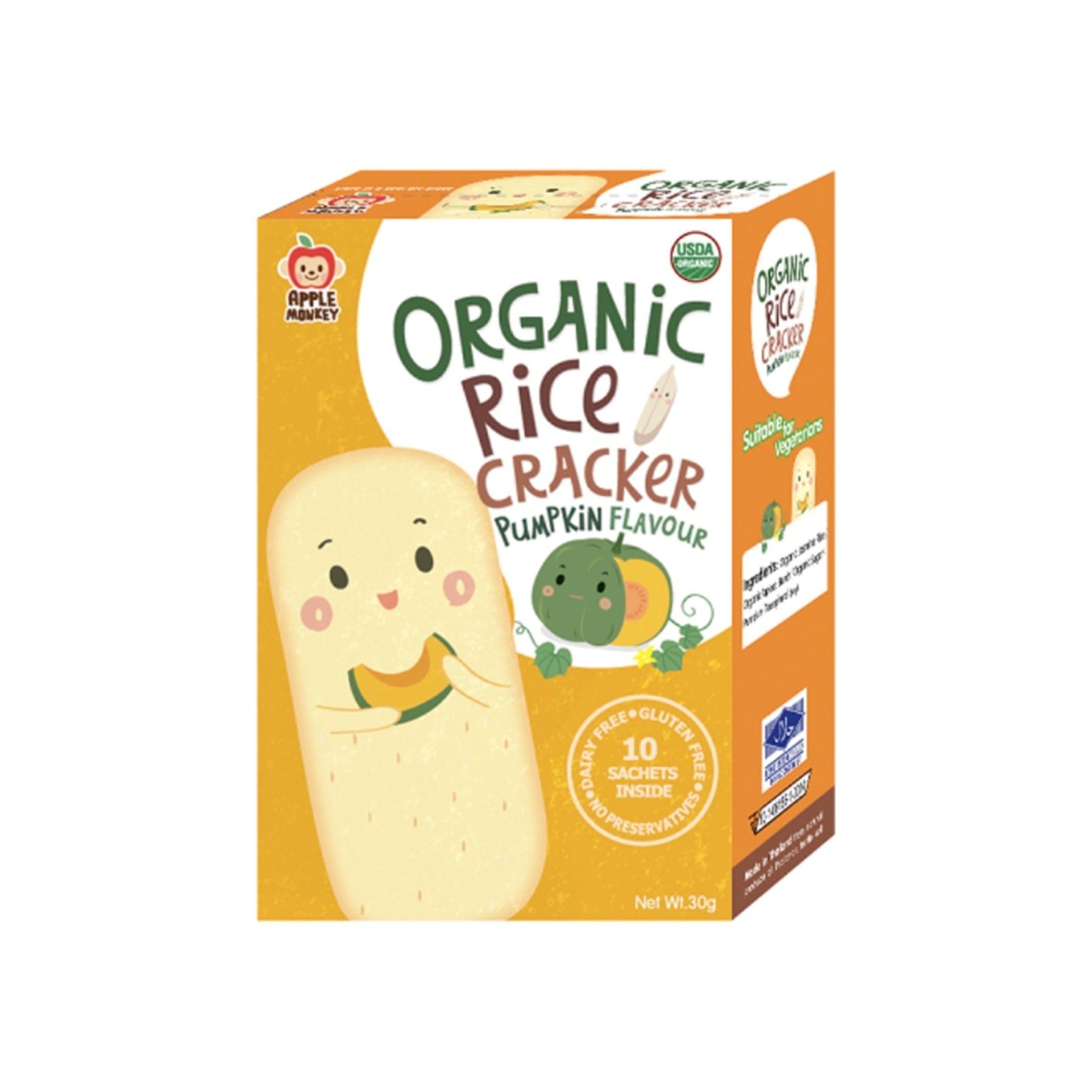 Apple Monkey Organic Rice Cracker - Pumpkin Flavour (10 x 3g)
