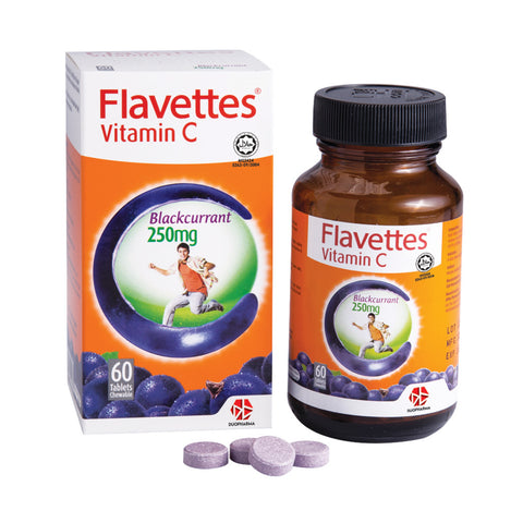 Flavettes Vitamin C 250mg Chewable Tablet 60's (Blackcurrant Flavour)