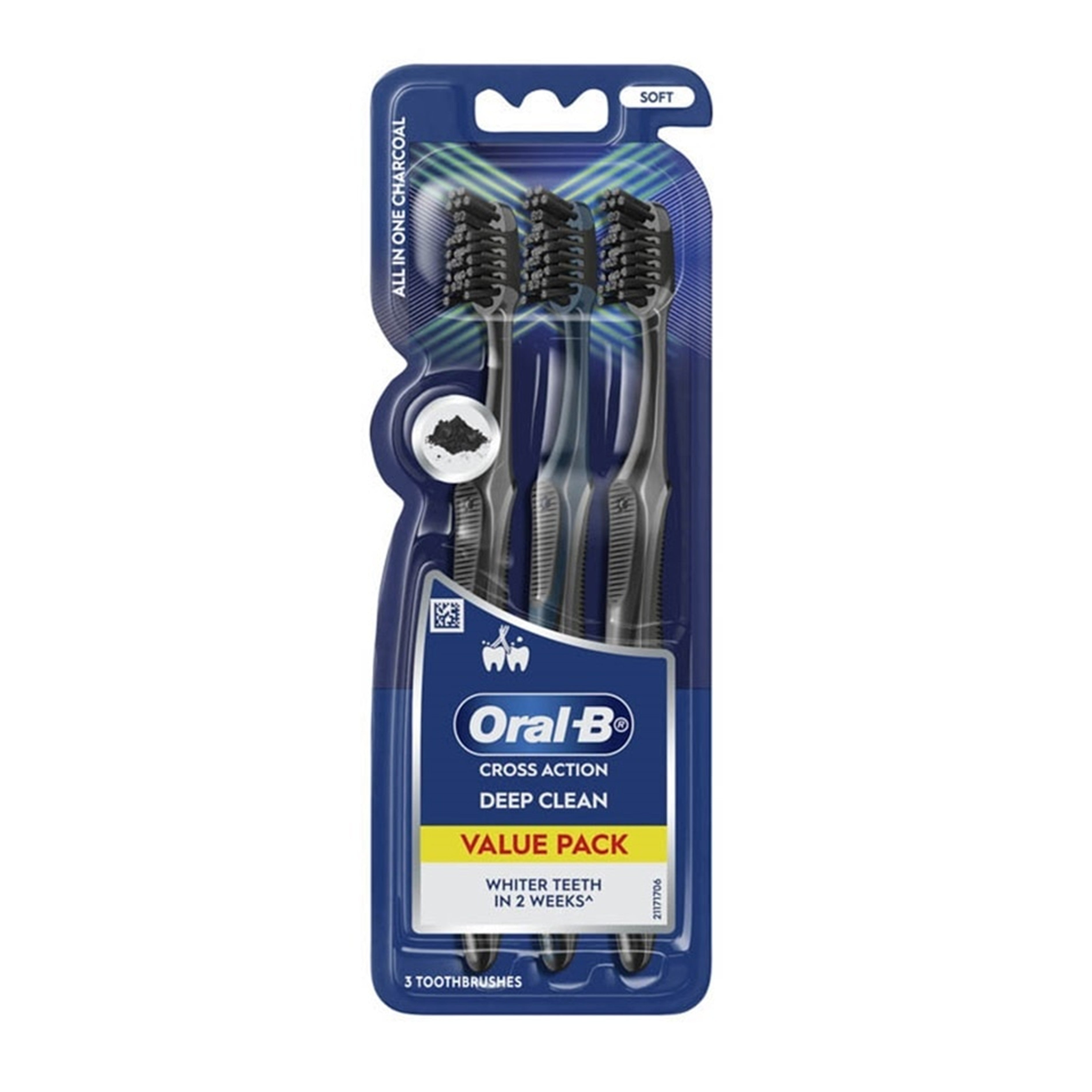 Oral-B Toothbrush (Cross Action Deep Clean, All In One Charcoal, Soft) 3's