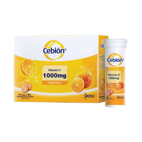 Cebion Vitamin C 1000mg Effervescent Tablet 4x10's (Orange Flavour)