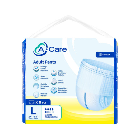 A-Care Adult Pants Size L 8's (70-135cm / 27-53 inches)
