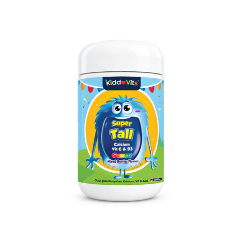 KiddoVits Super Tall (Calcium, Vitamins C and D3) Gummy 60's (Mixed Berries Flavour)