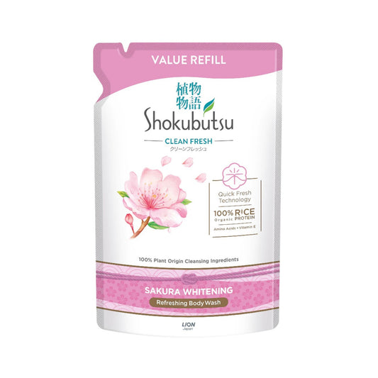 Shokubutsu Clean Fresh Refreshing Body Wash (Sakura Whitening) 800g (Refill Pack)