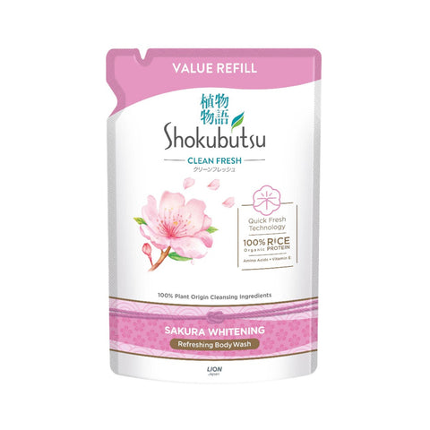 Shokubutsu Clean Fresh Refreshing Body Wash (Sakura Whitening) 800g (Refill Pack)
