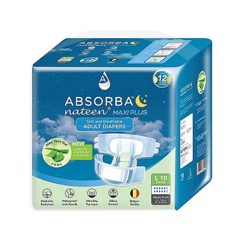 Absorba Nateen Maxi Plus Adult Diapers Size L 10's (115-150cm / 45-59 inches)