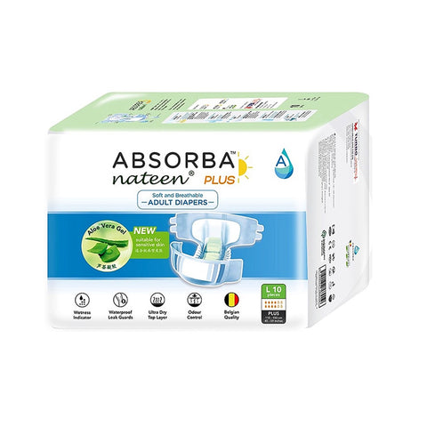 Absorba Nateen Plus Adult Diapers Size L 10's (115-150cm / 45-59 inches)