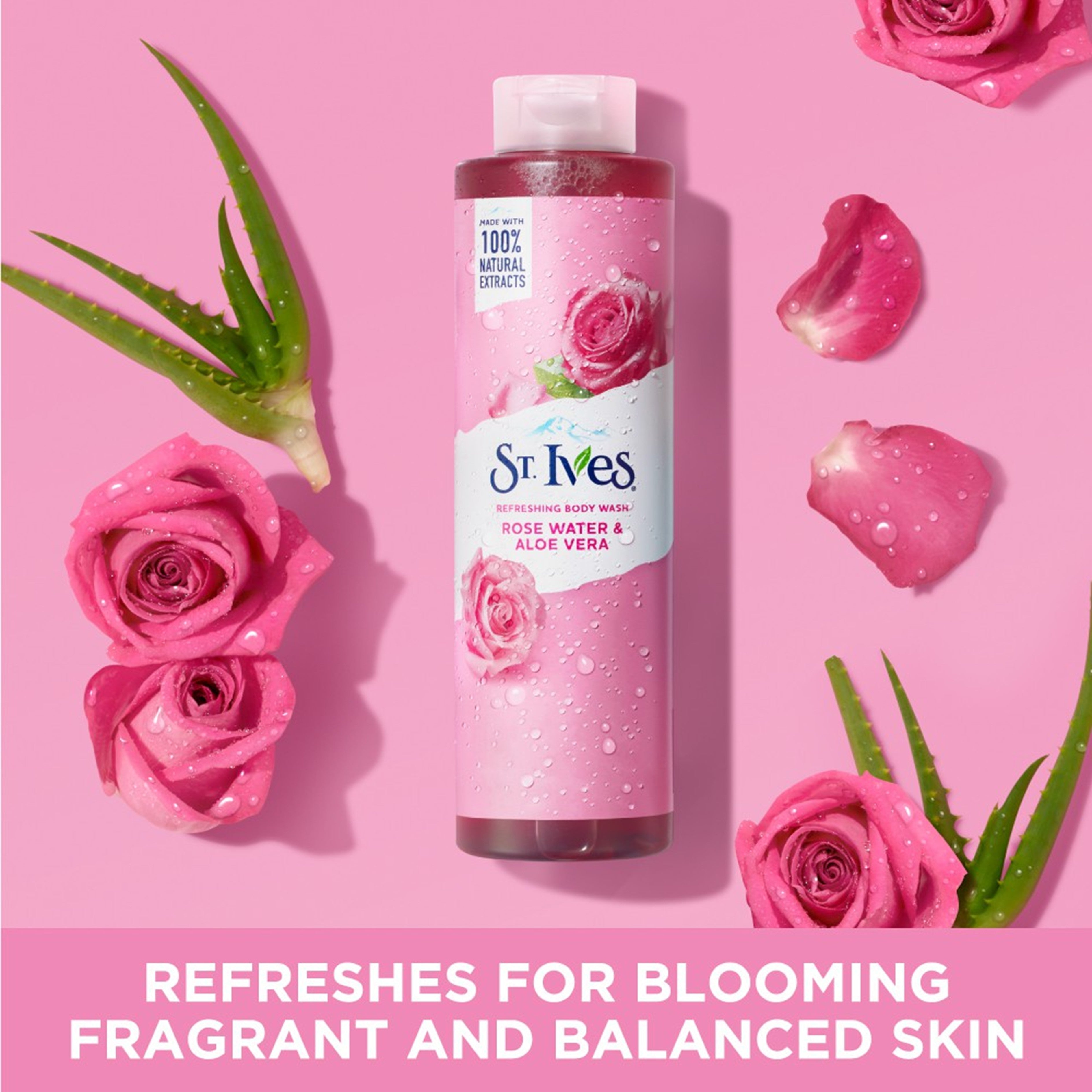 ST. Ives Refreshing Rose Water and Aloe Vera Body Wash 450mL