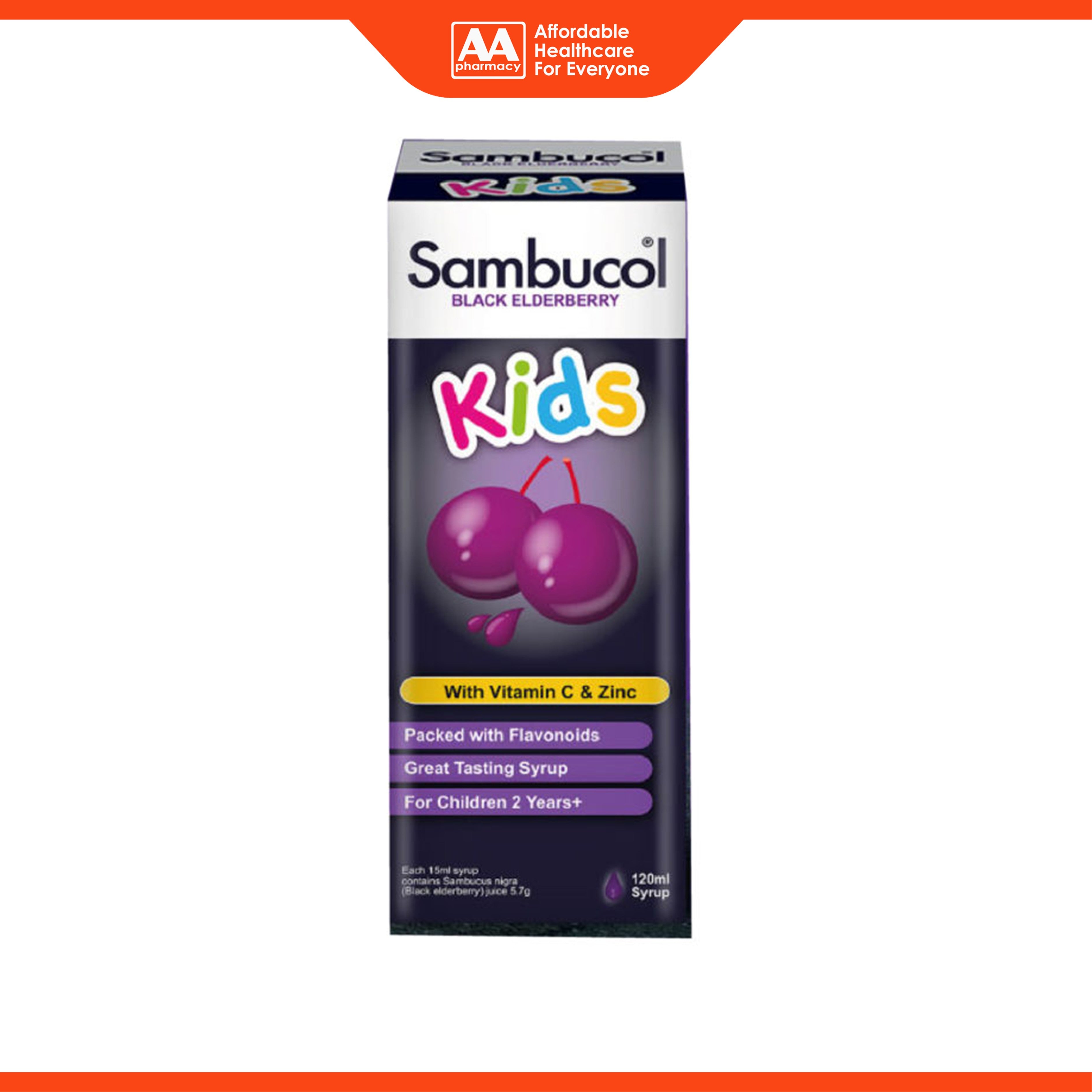 Sambucol Kids Black Elderberry Syrup 120mL (With Vitamin C and Zinc)