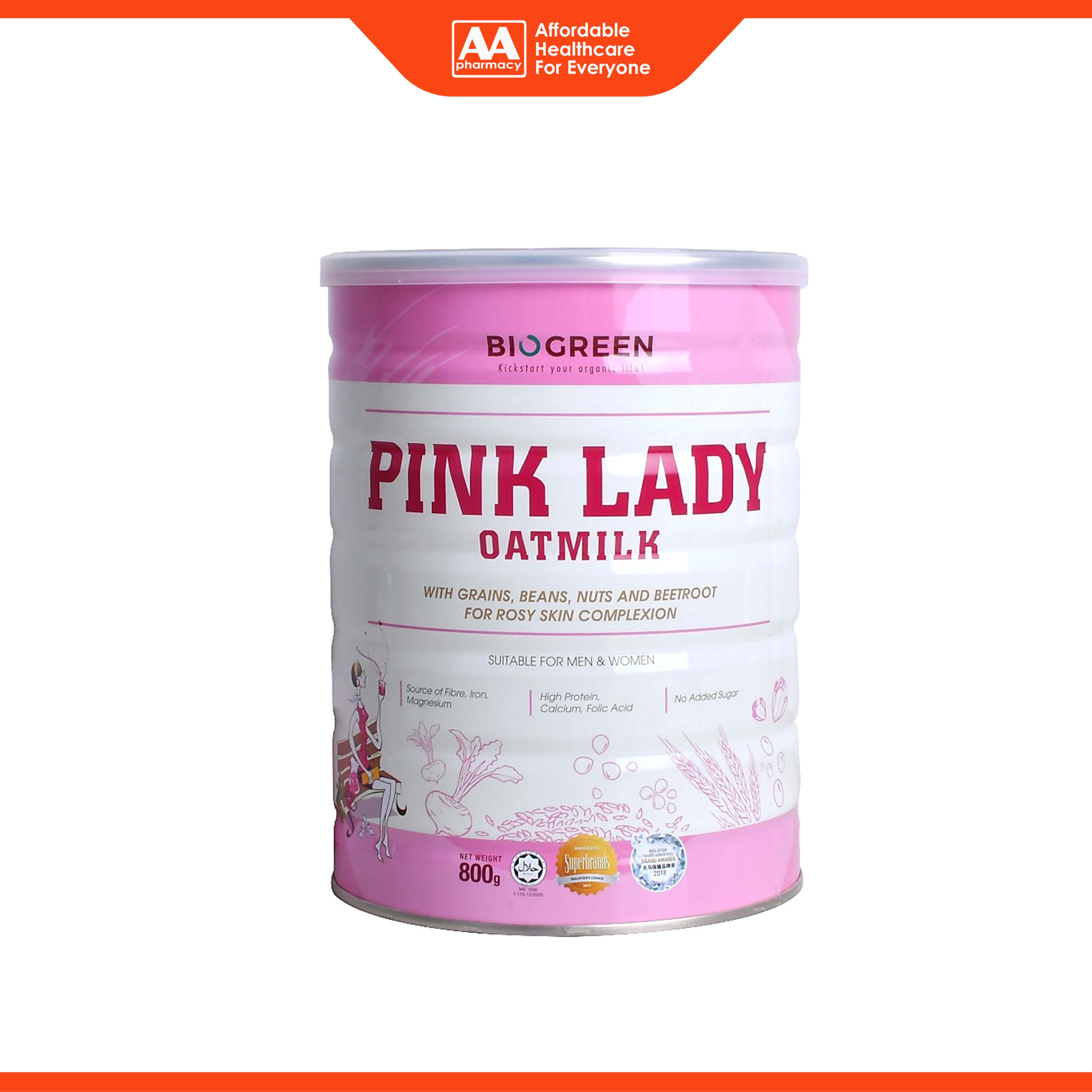 Biogreen Pink Lady Oatmilk With Grains, Beans, Nuts and Beetroot 800g