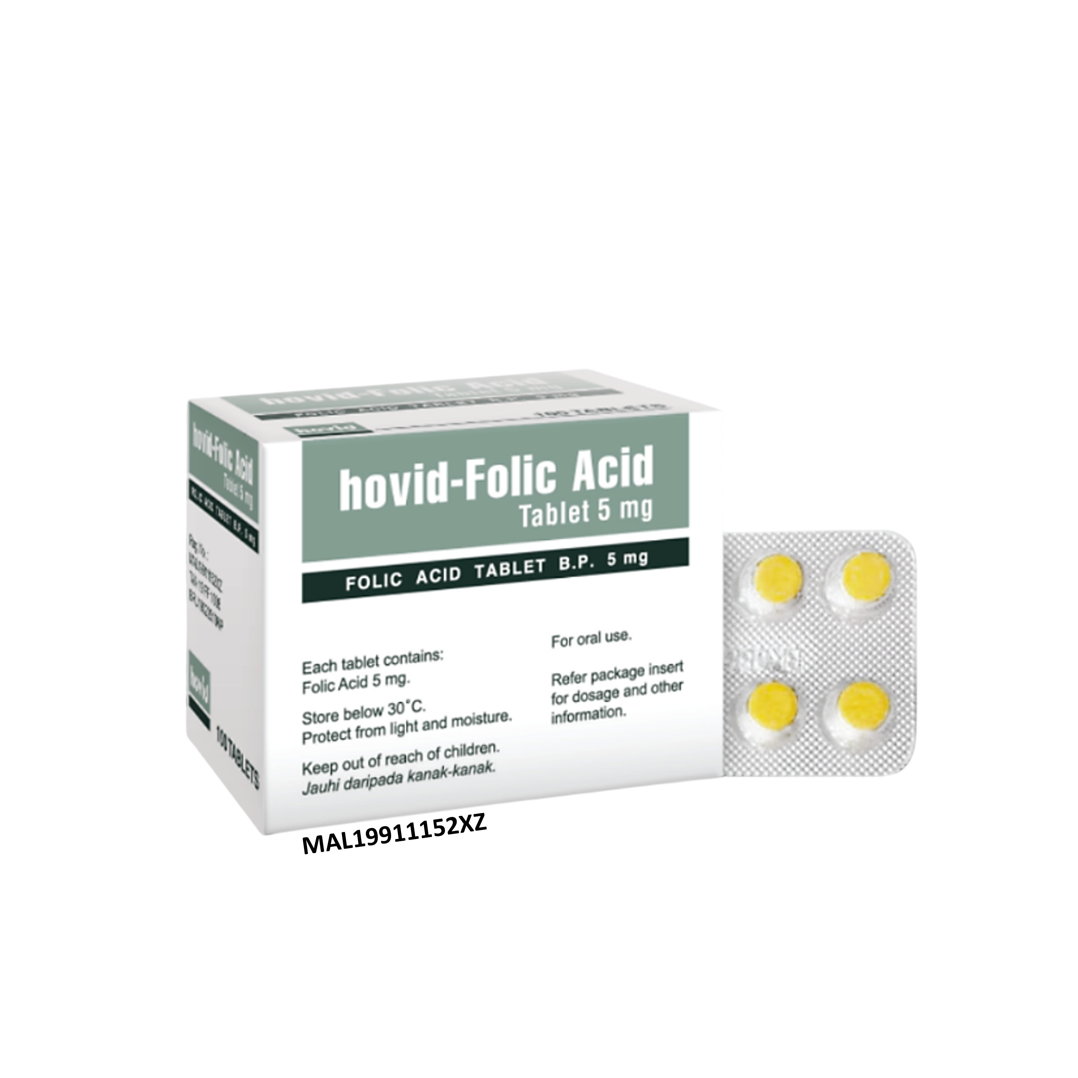 Hovid Folic Acid 5mg Tablet 10x10's