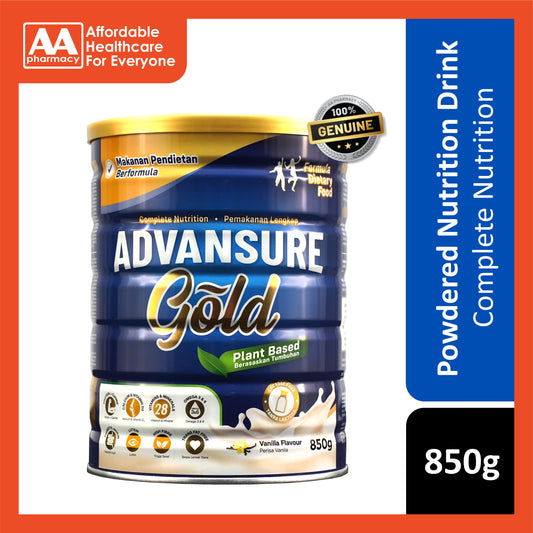 Advansure Gold Plant Based Complete Nutrition Formula Dietary Food 850g (Vanilla Flavour)