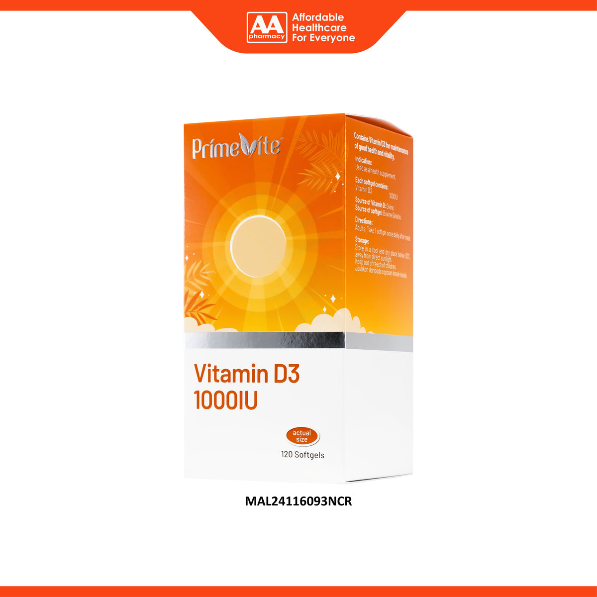 PrimeVite Vitamin D3 1000IU Softgel (120's)