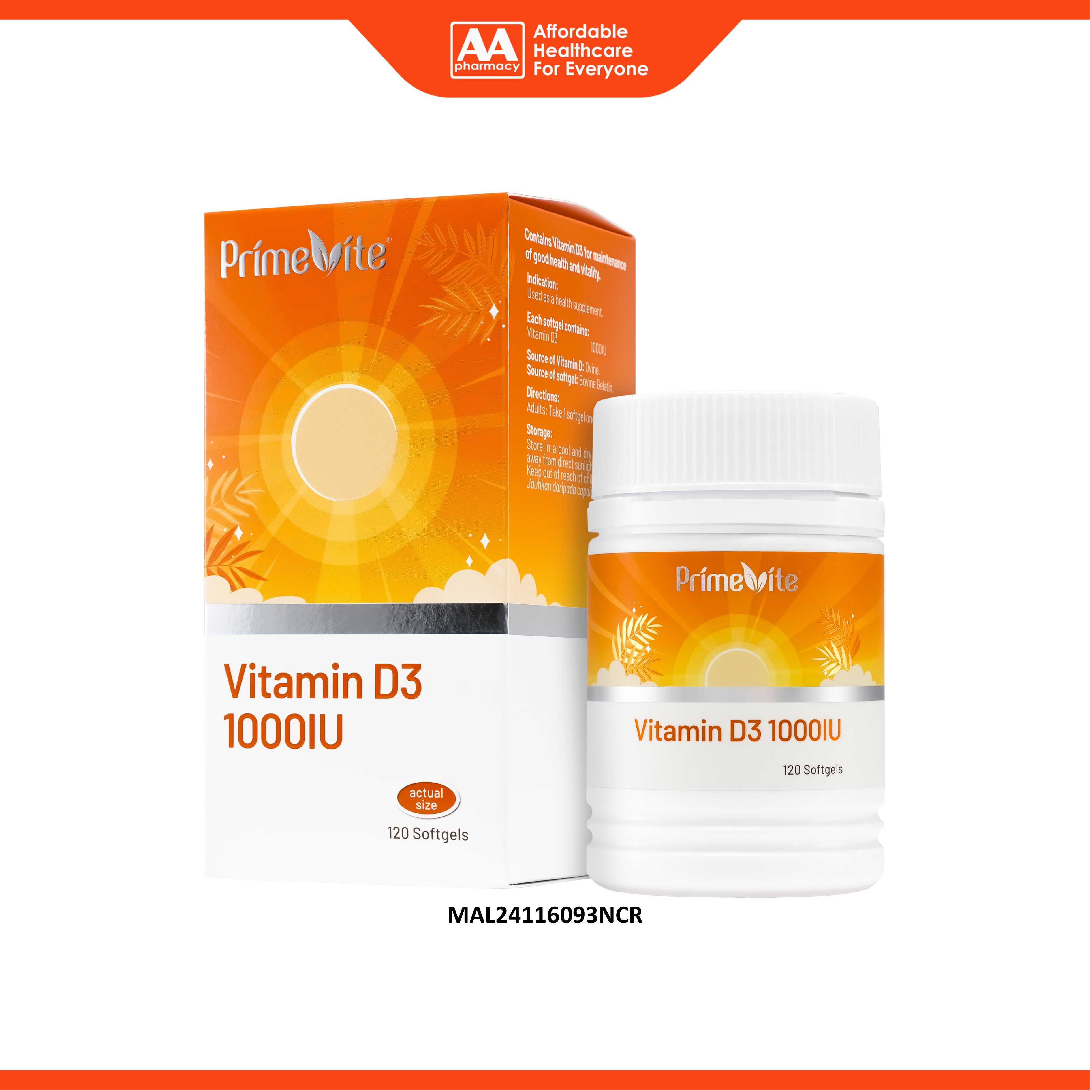 PrimeVite Vitamin D3 1000IU Softgel 120's
