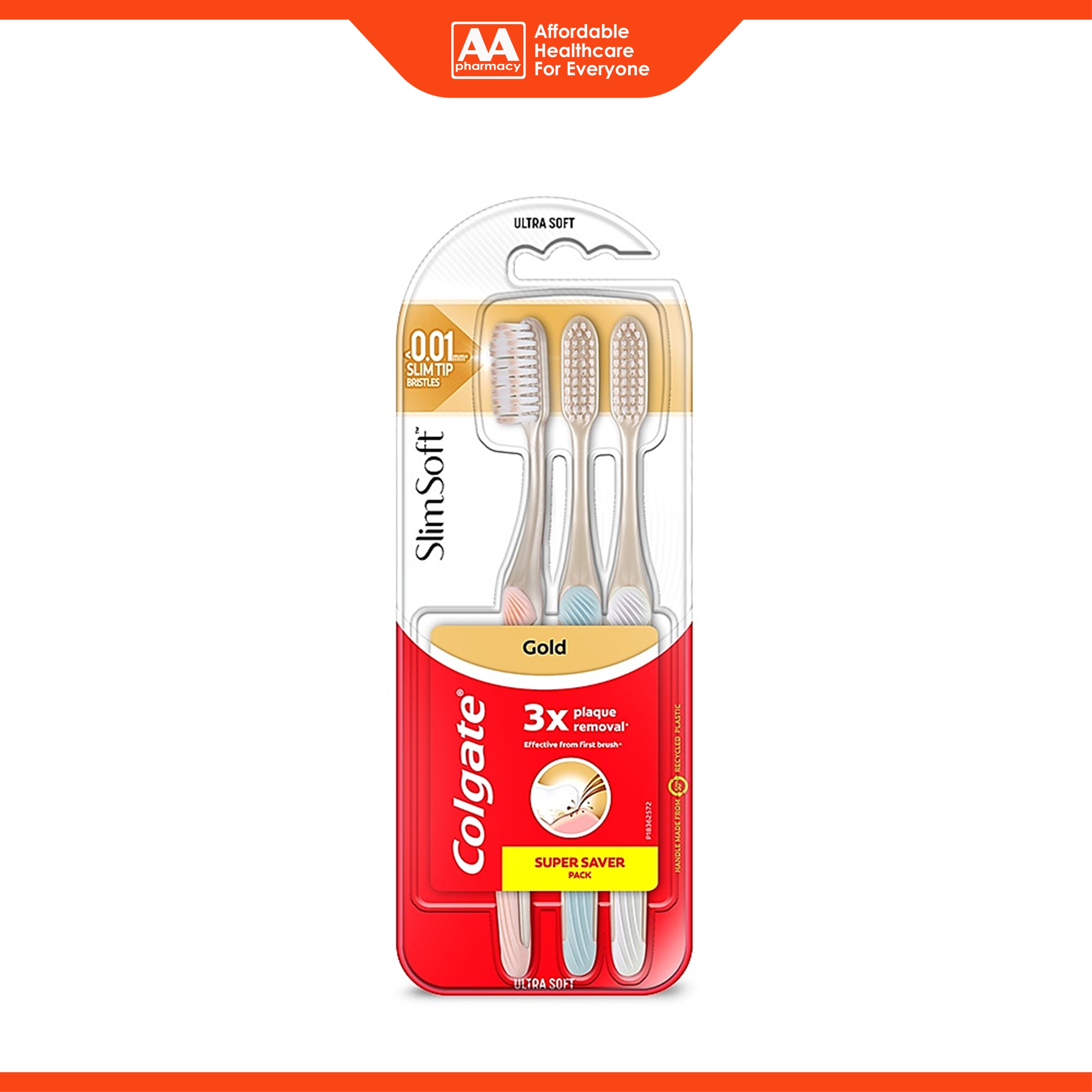 Colgate Toothbrush - Slim Soft Gold, Ultra Soft (3's)