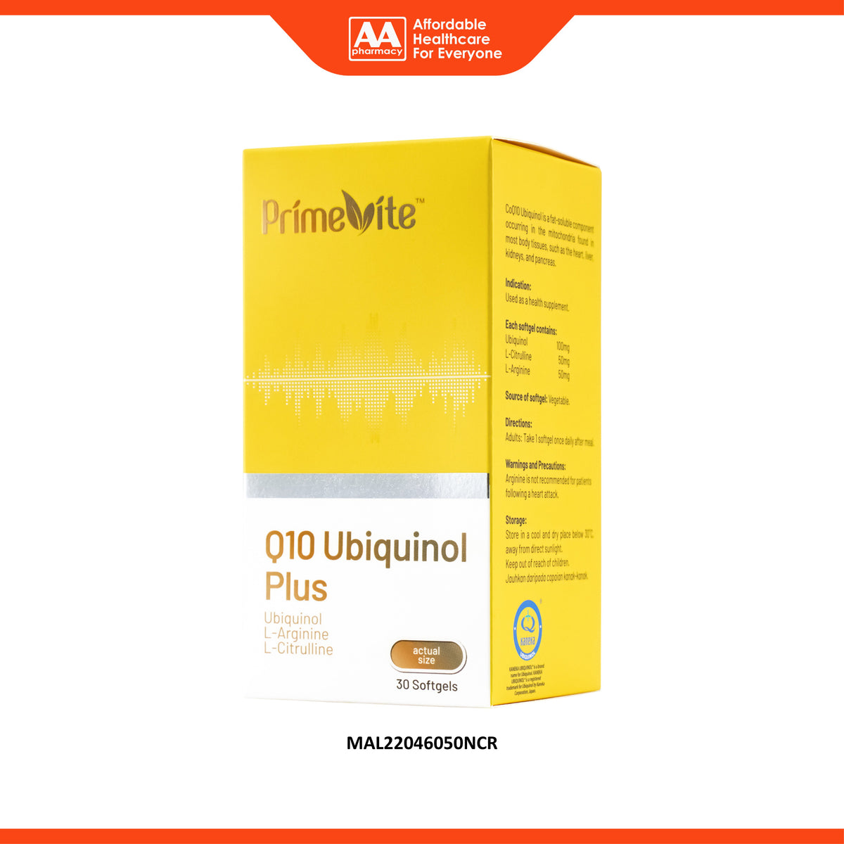 PrimeVite Q10 Ubiquinol Plus (With L-Arginine and L-Citrulline) Softgel (30's)