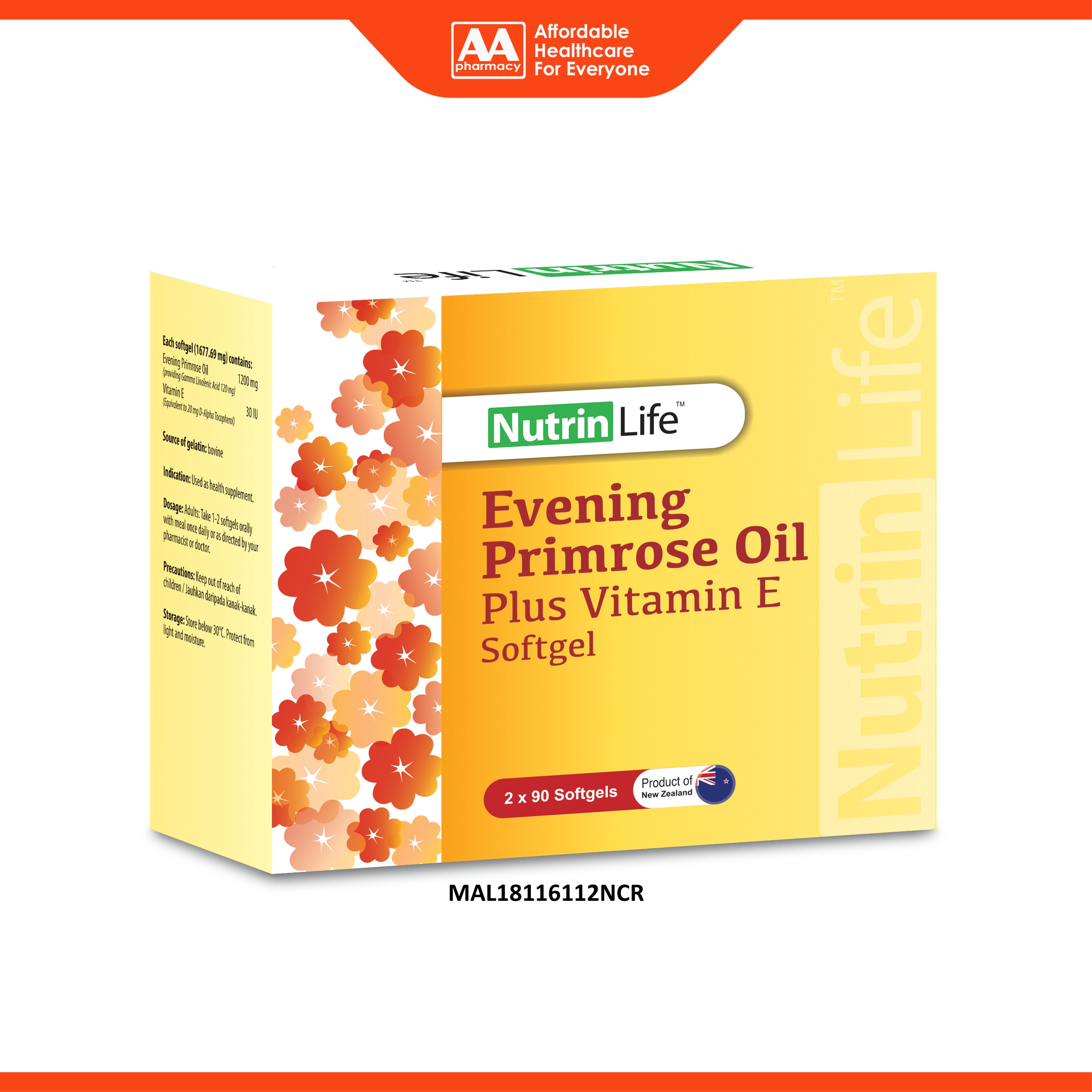 NutrinLife Evening Primrose Oil Plus Vitamin E Softgel 3x90's