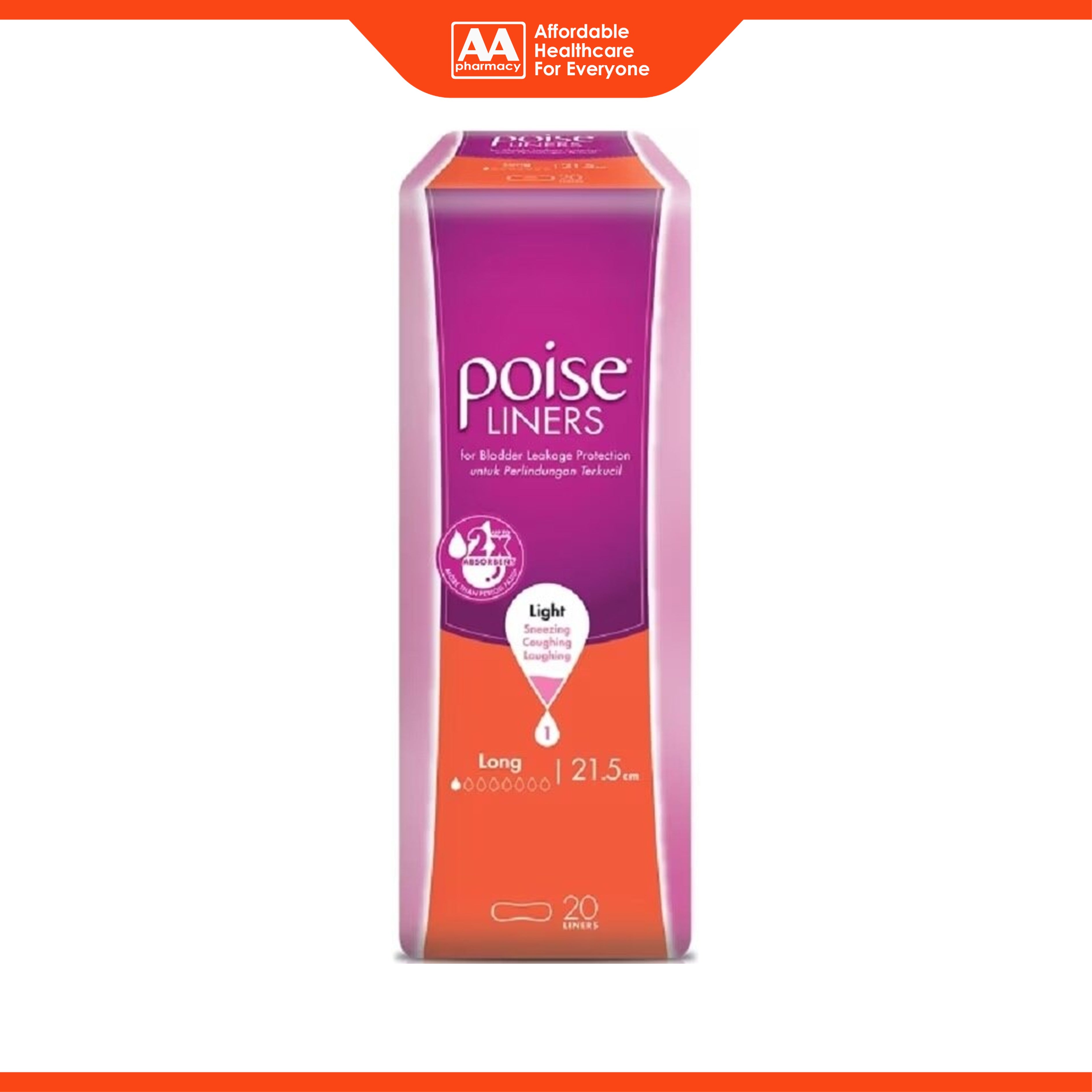 Poise Liners - Long 21.5cm, Light (20's)