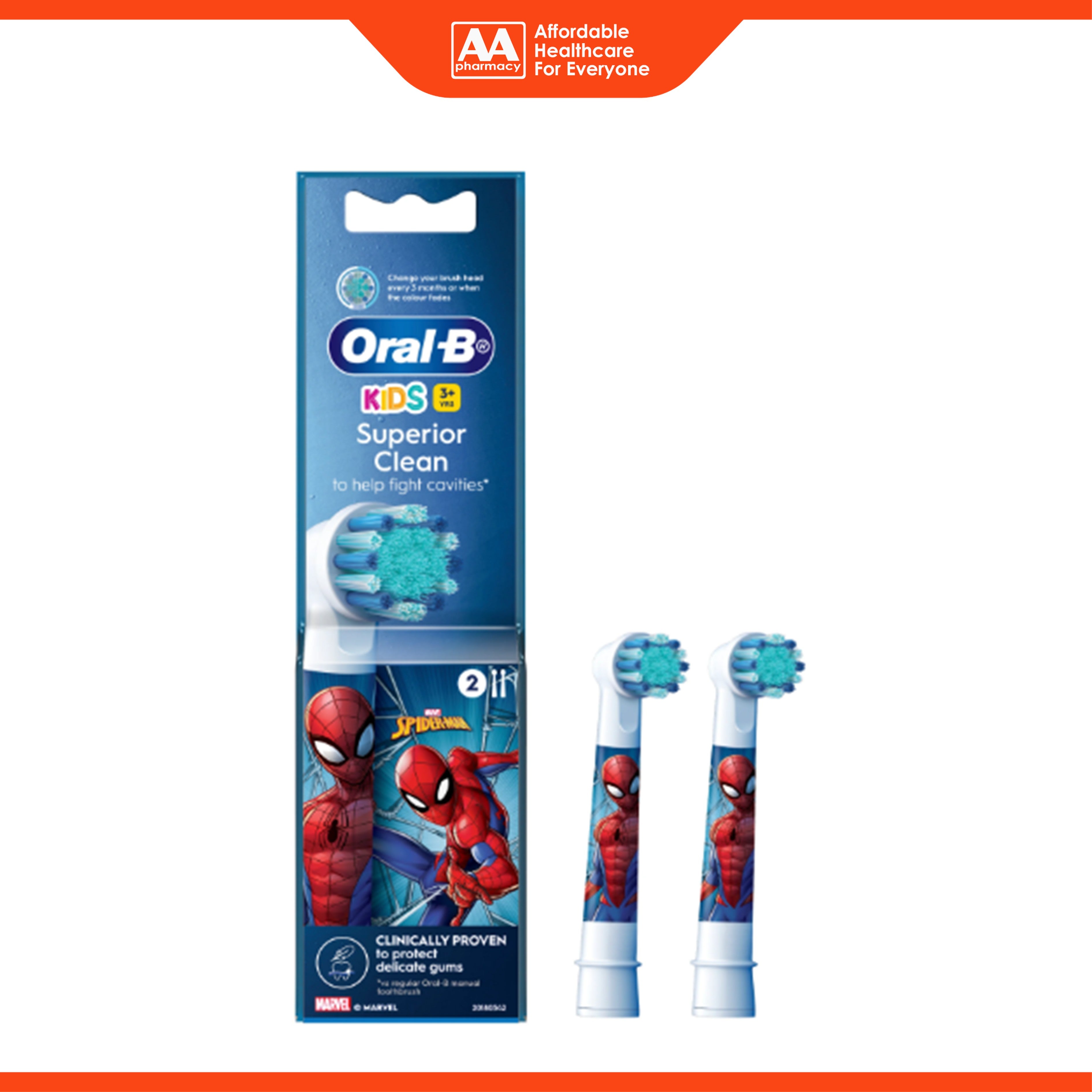 Oral-B Vitality Kids (Marvel Spiderman) Replacement Brush Head 2's (For Children 3+ Years)