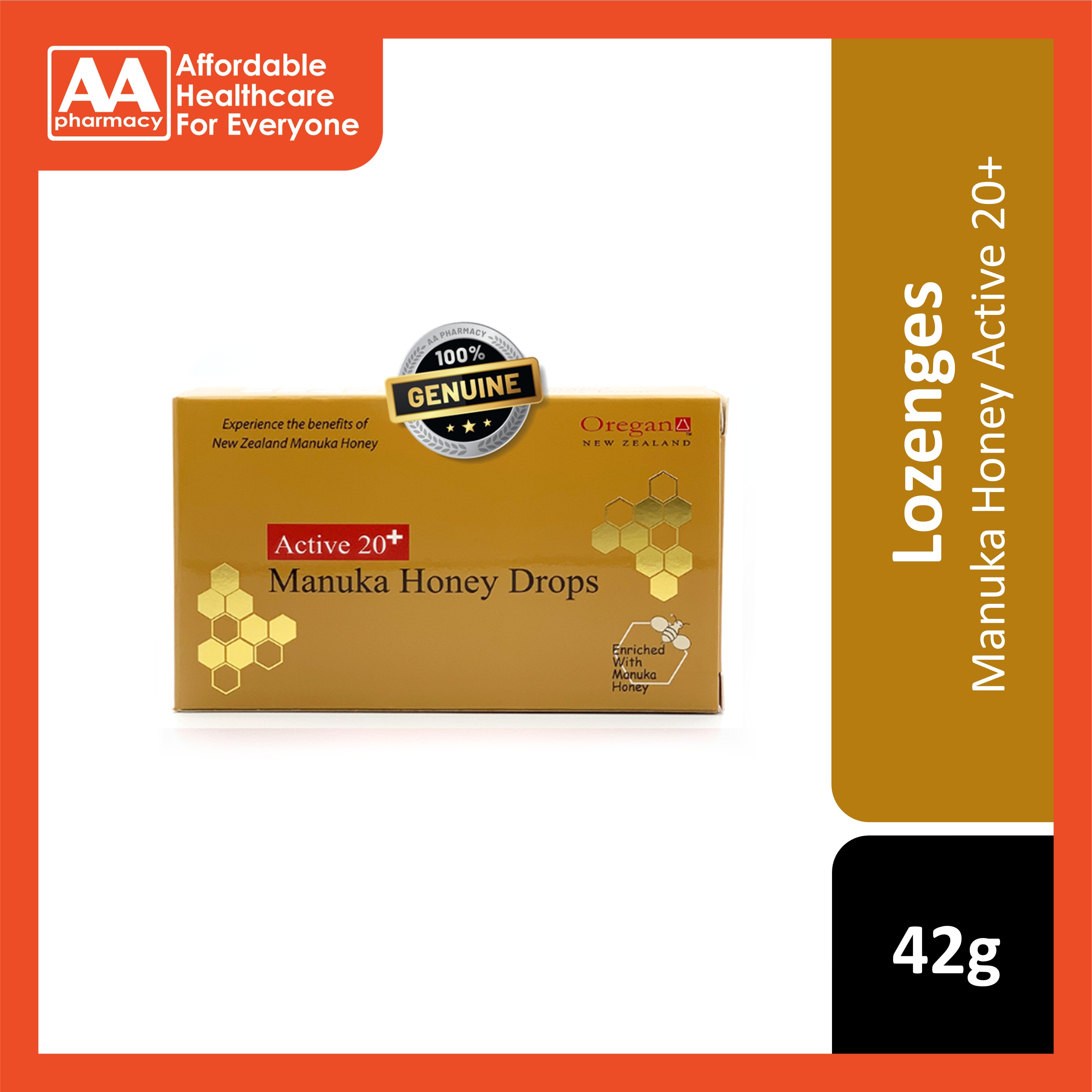 Oregan Active 20+ Manuka Honey Drops 42g