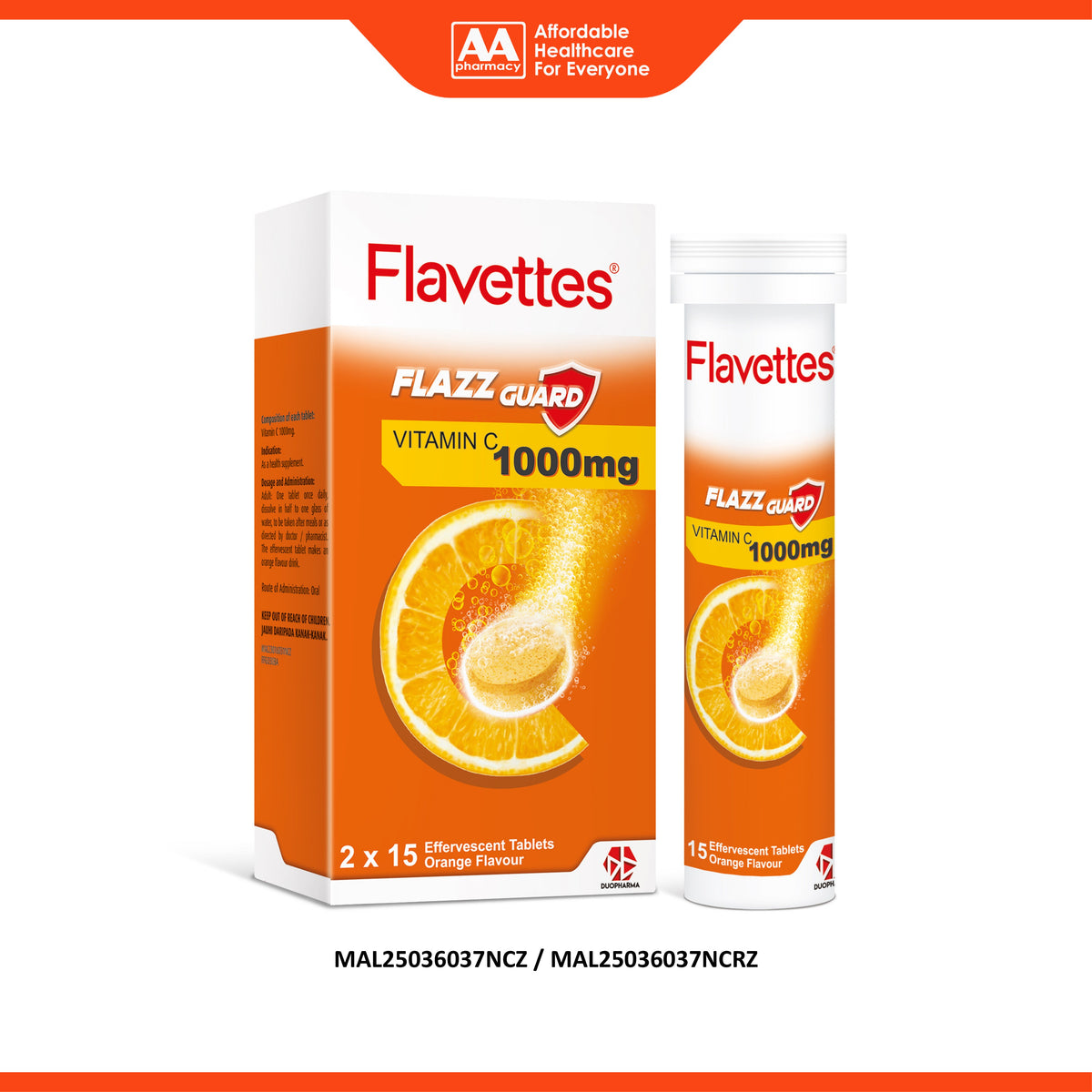 Flavettes Flazz Guard (Vitamin C 1000mg) Effervescent Tablet (2 x 15's) - Orange Flavour