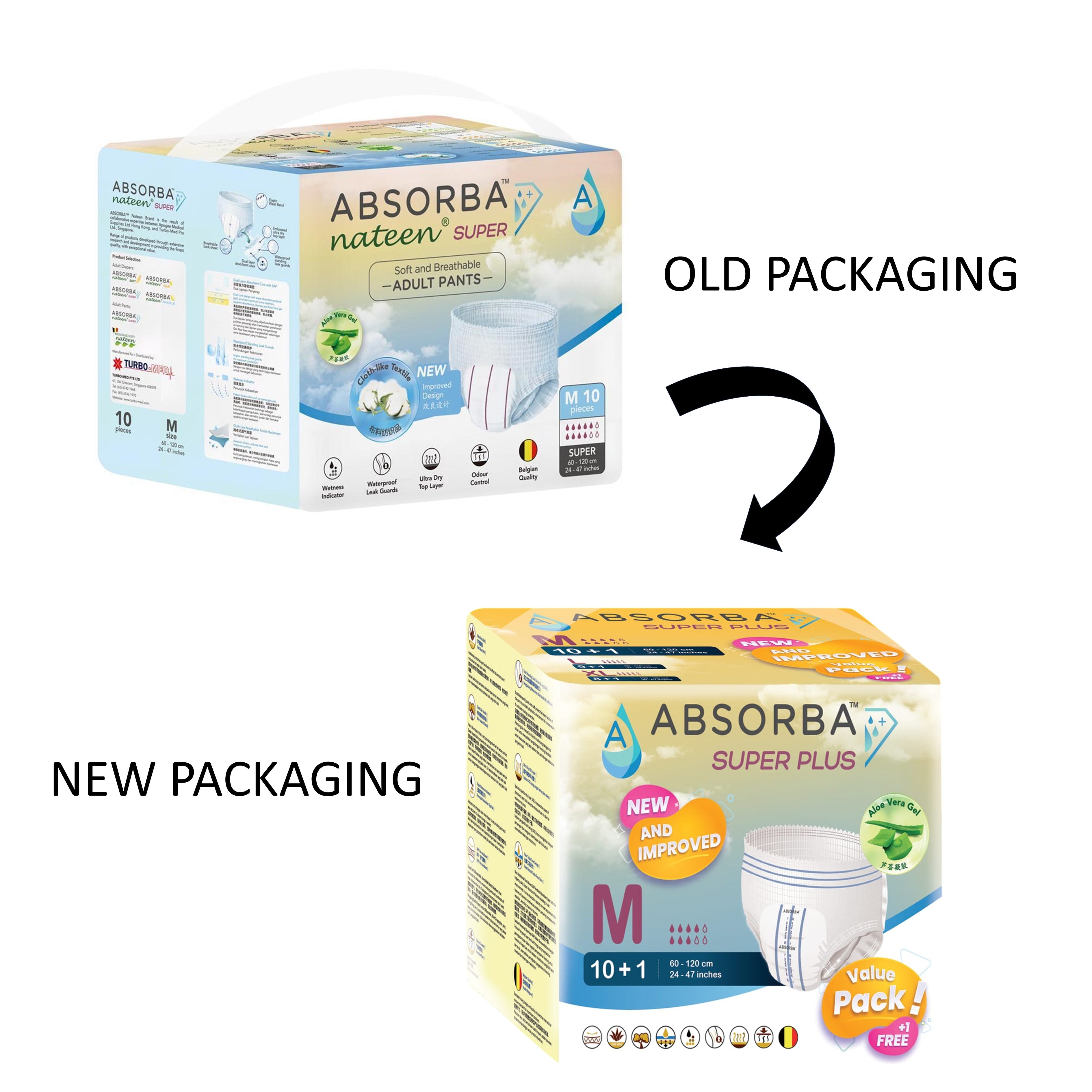 Absorba Super Plus Adult Pull Up Pants Size M 11's (60-120cm / 24-47 inches) [New Packaging]