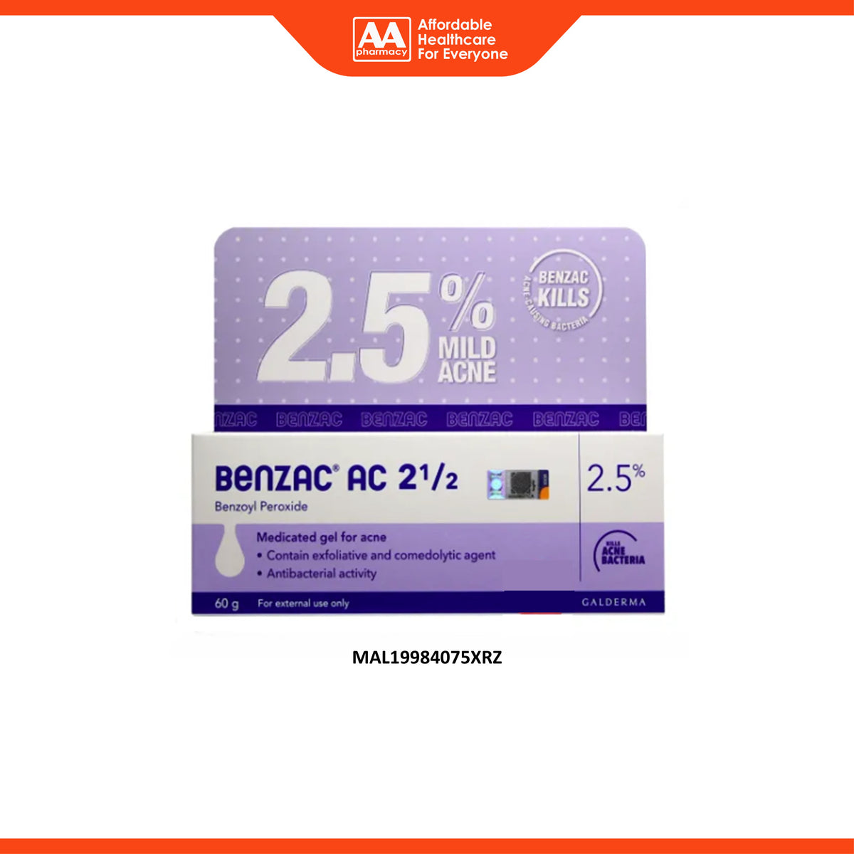 Benzac AC (Benzoyl Peroxide) 2.5% Medicated Gel for Mild Acne 60g – AA ...