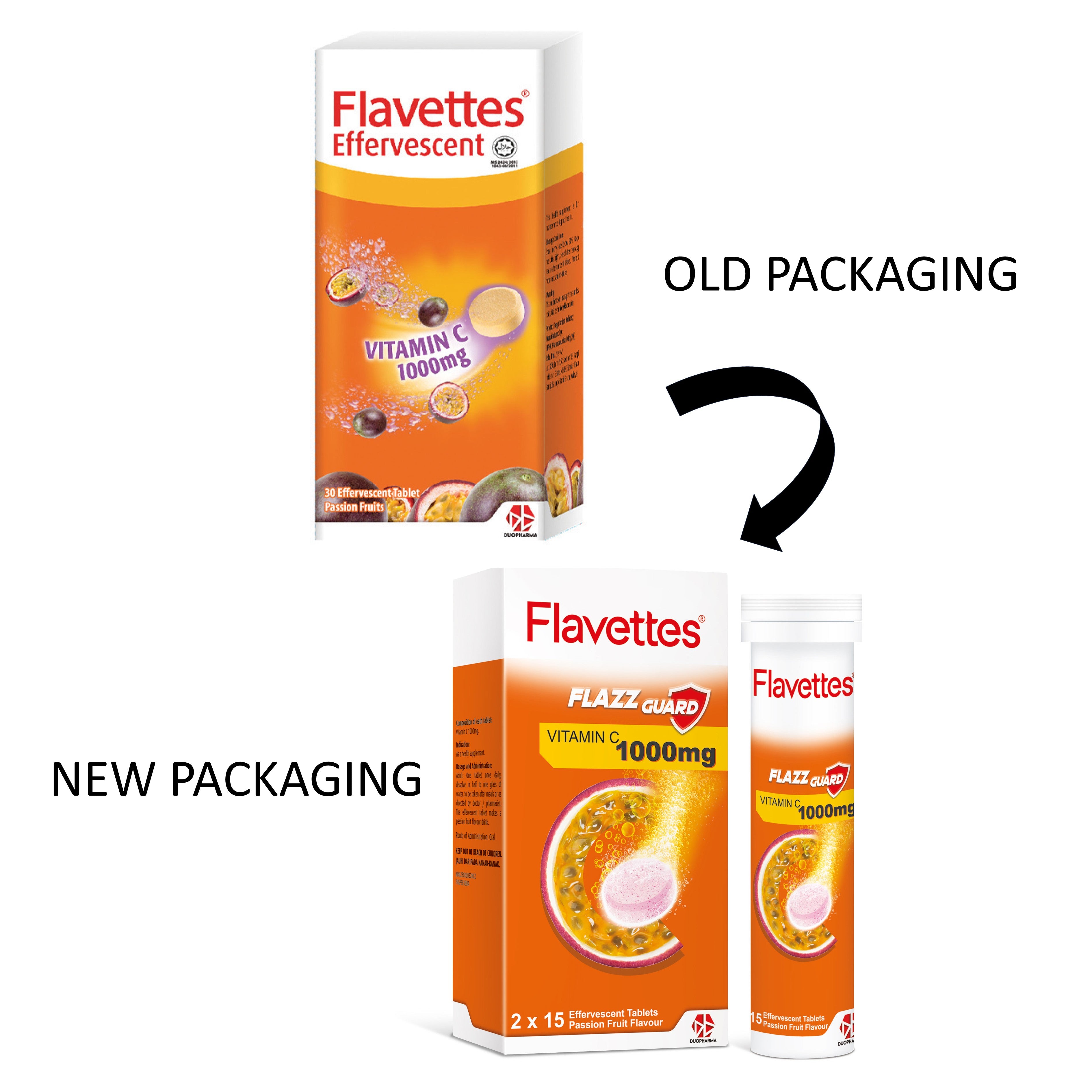 Flavettes Flazz Guard Vitamin C 1000mg Effervescent Tablet 2x15's (Passion Fruit Flavour)