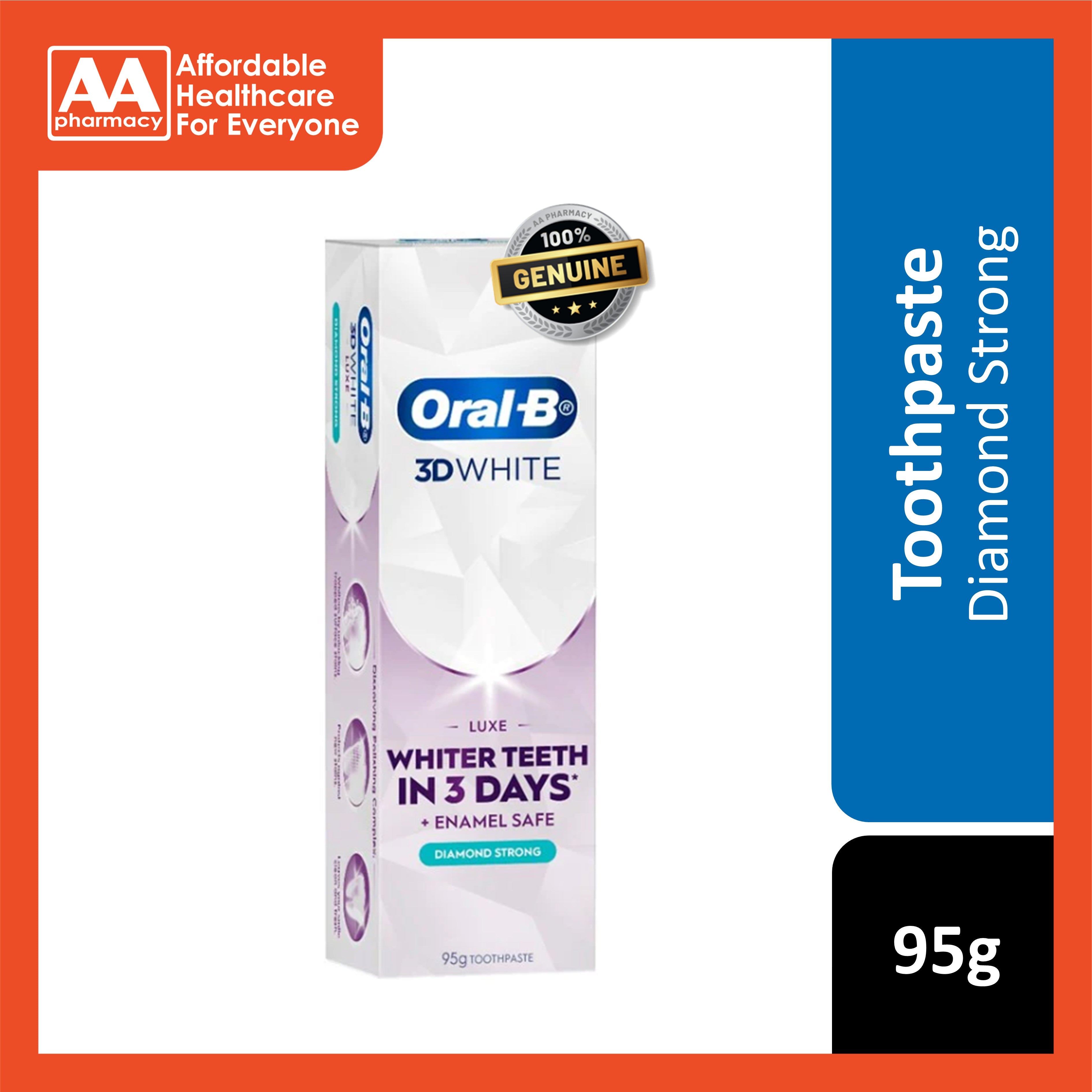 Oral-B 3D White Luxe Toothpaste (Diamond Strong) 95g – AA Pharmacy