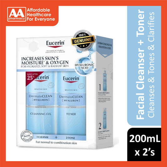 Eucerin DermatoCLEAN [HYALURON] Refreshing Cleansing Gel 200mL + Toner 200mL Set