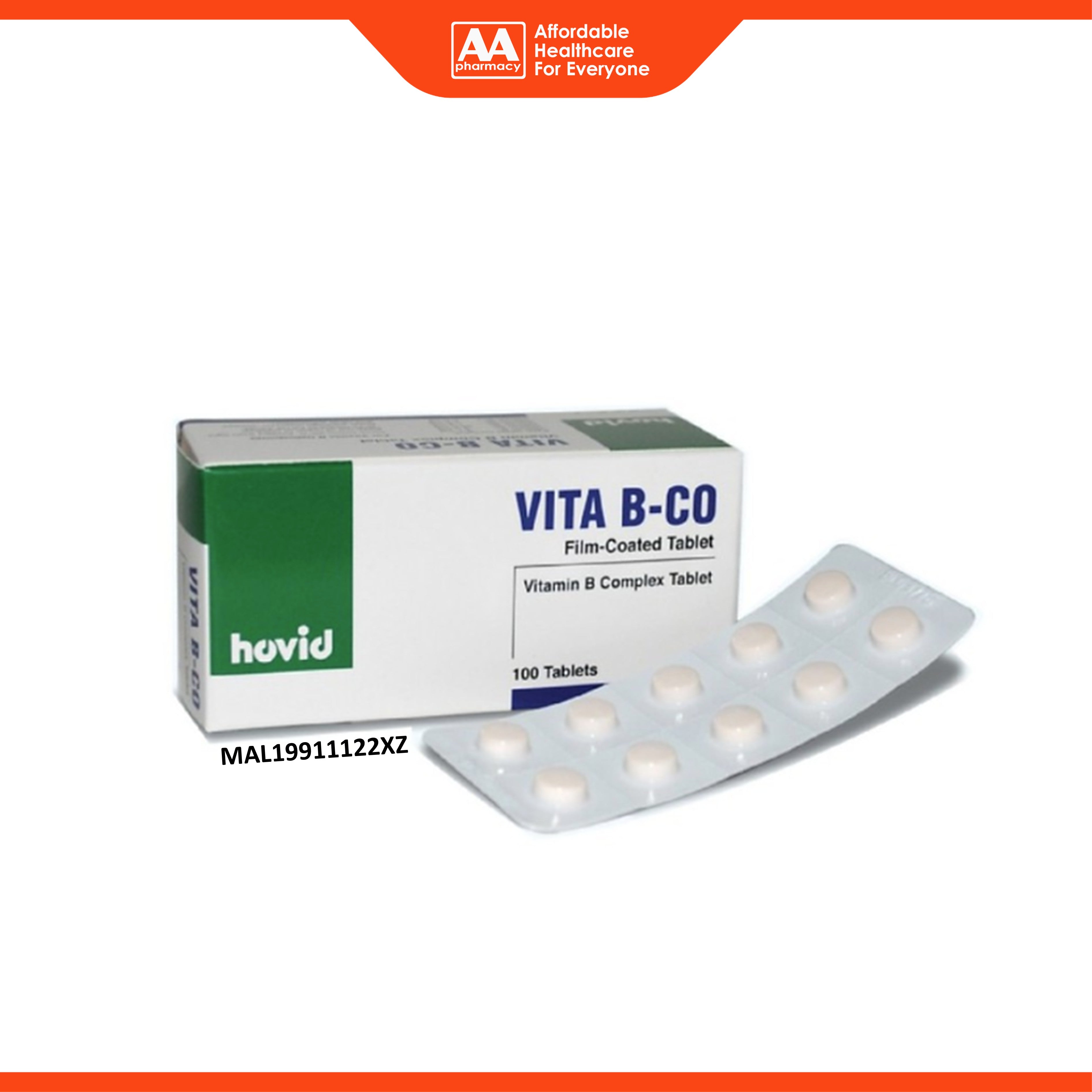 Hovid Vita B-Co (Vitamin B Complex) Film-Coated Tablet 10x10's