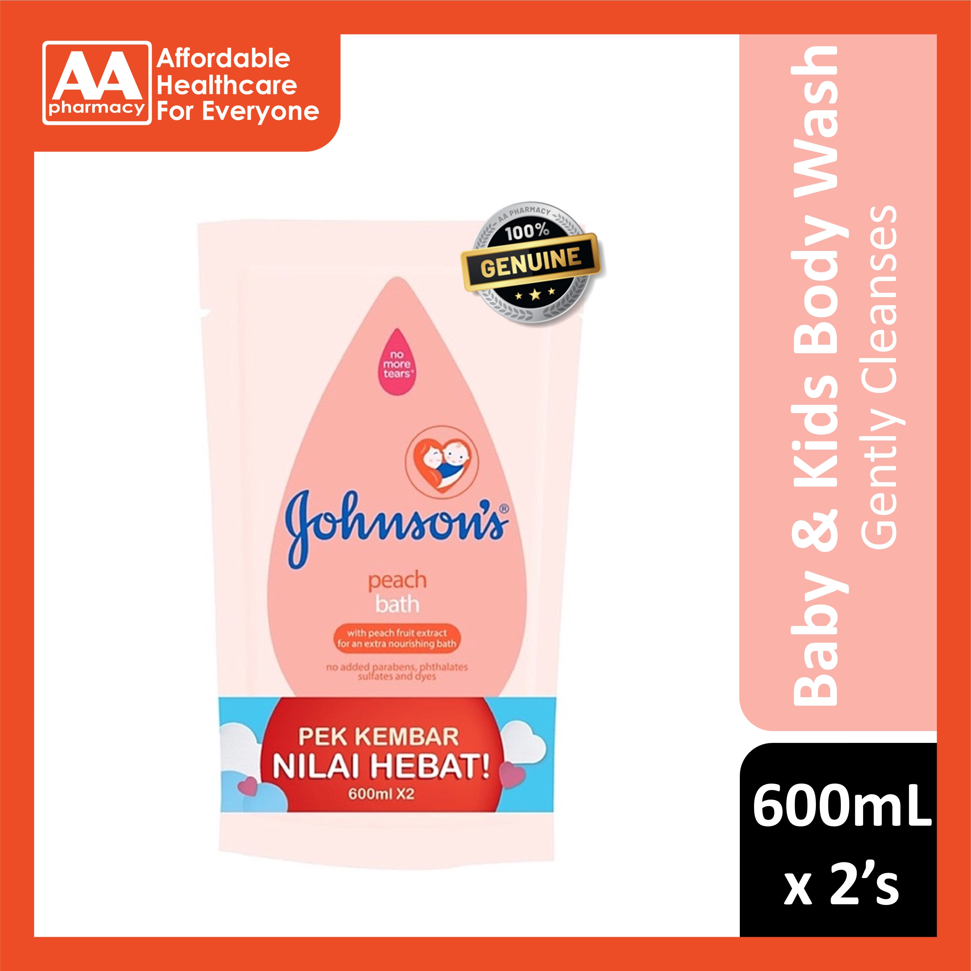 Johnson's Peach Bath (Refill) 600mLx2's [Twinpack]