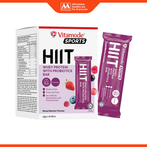 Vitamode Sports HIIT Whey Protein with Probiotics Bar (Mixed Berries) 45gx10's