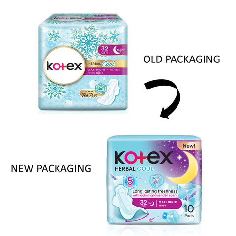 Kotex Pads (Herbal Cool, Maxi Night Wing, 32cm) 10's [Night Use]