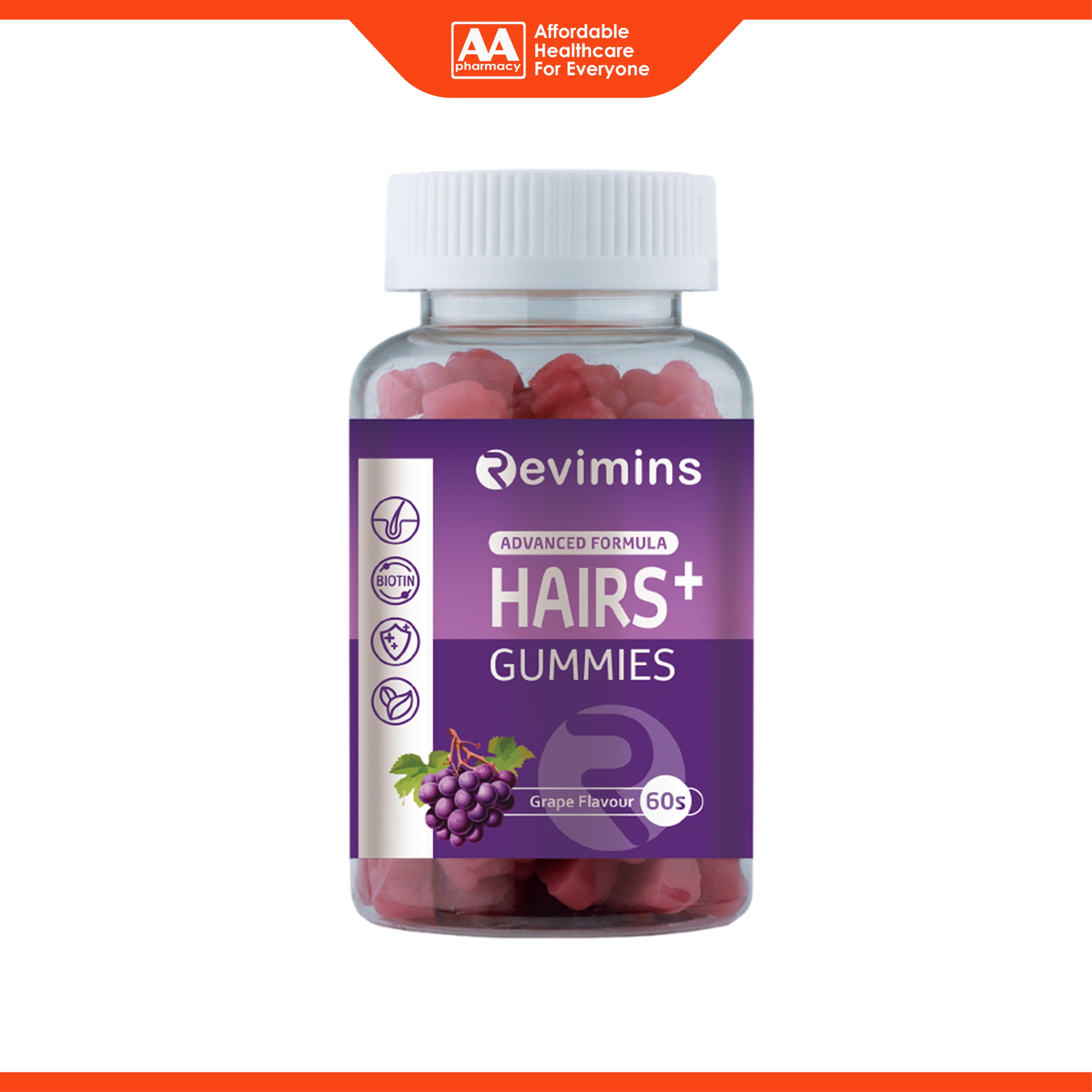 Revimins Hairs+ Gummies 60's (Grape Flavour)