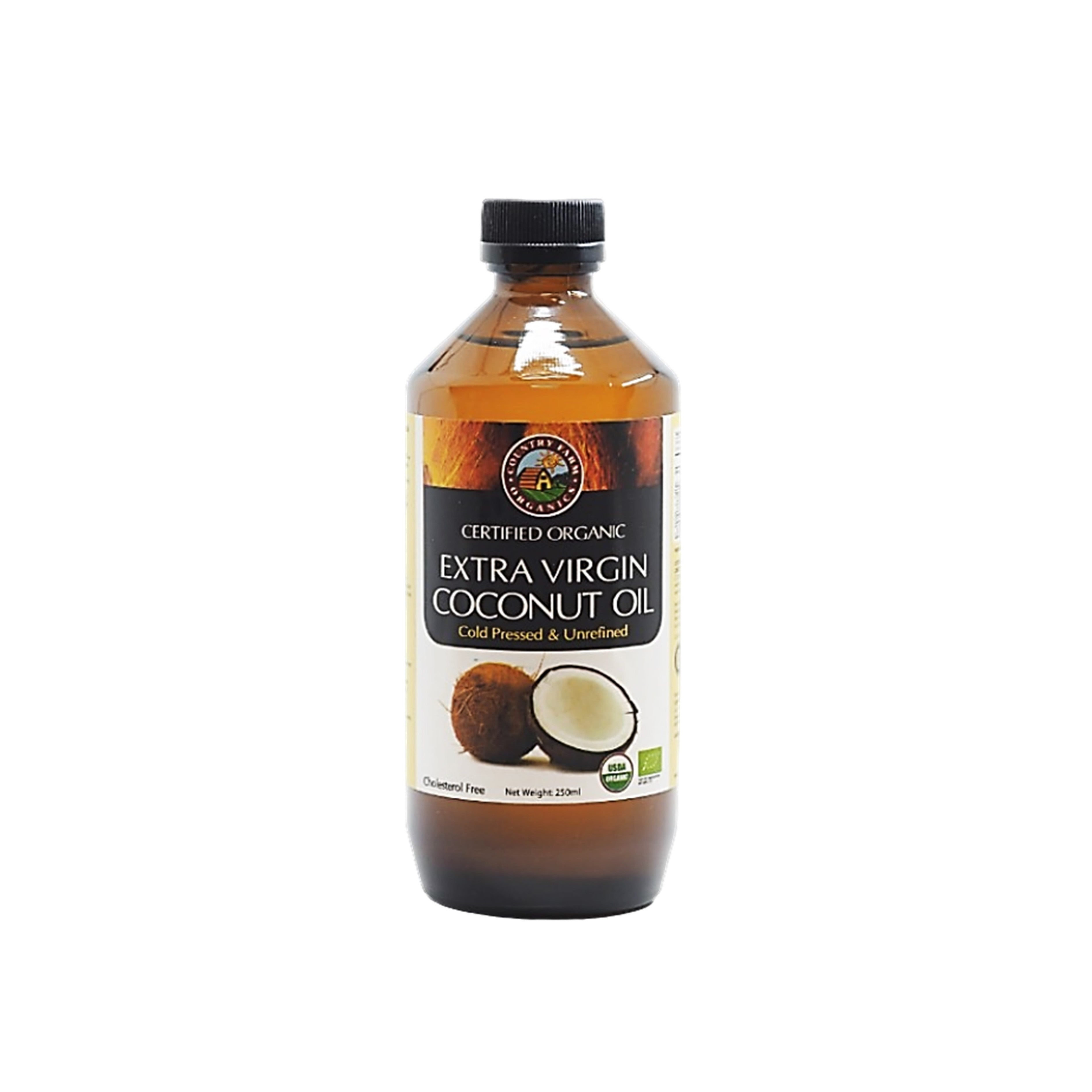 Country Farm Certified Organic Extra Virgin Coconut Oil (250ml) - Cold Pressed and Unrefined