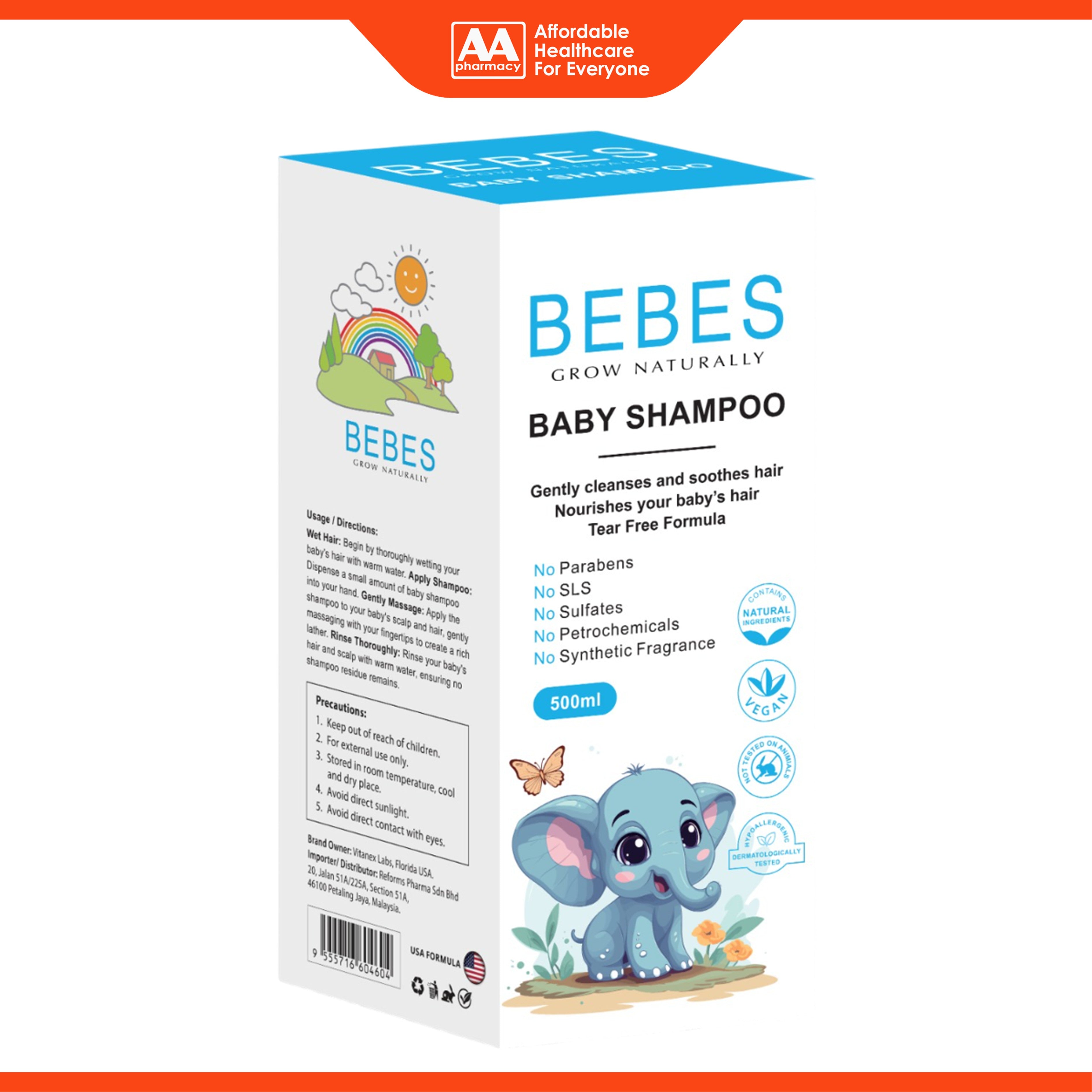 Bebes Baby Shampoo 500mL (Tear Free Formula)