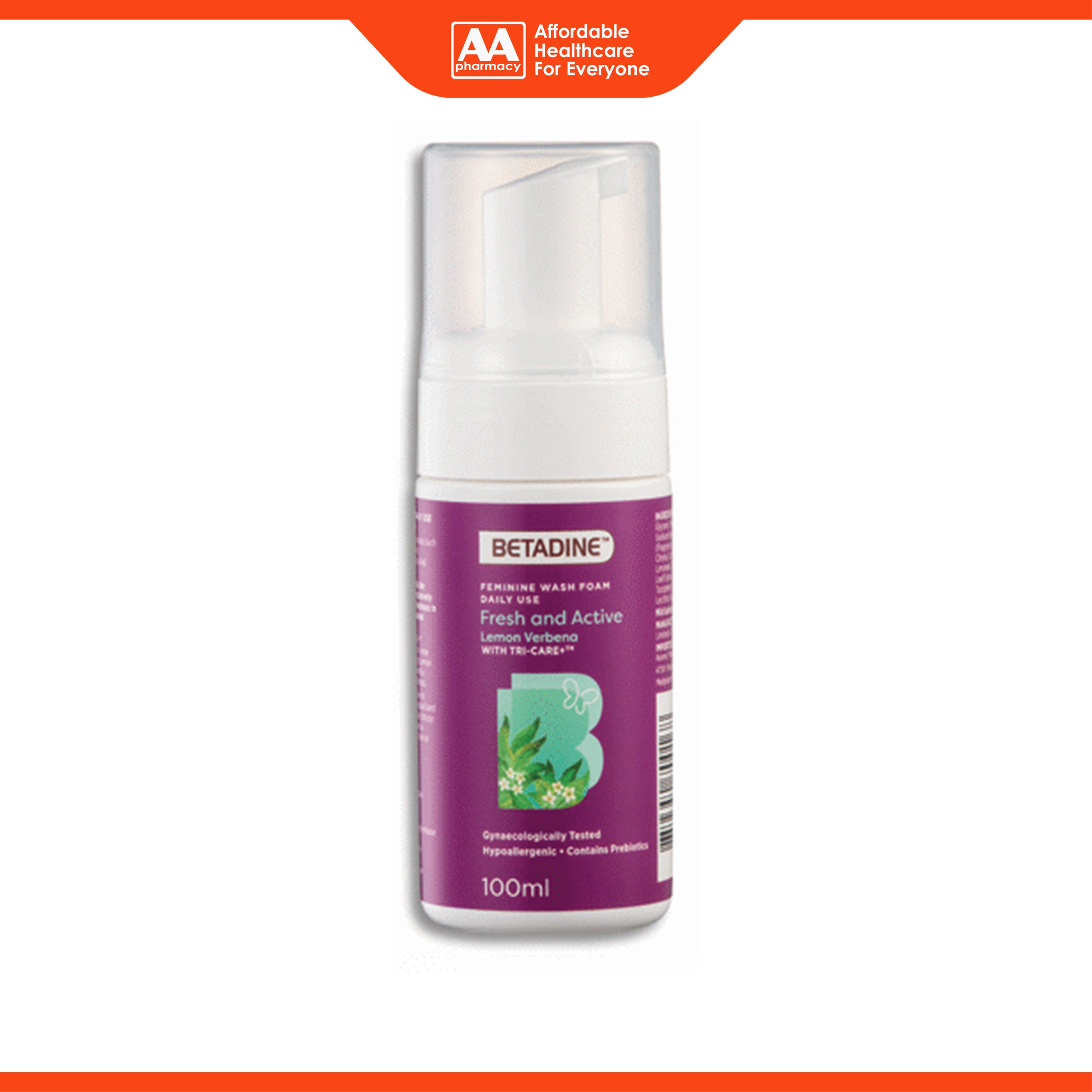 Betadine Feminine Wash Foam Daily Use (Fresh and Active Lemon Verbena) 100mL