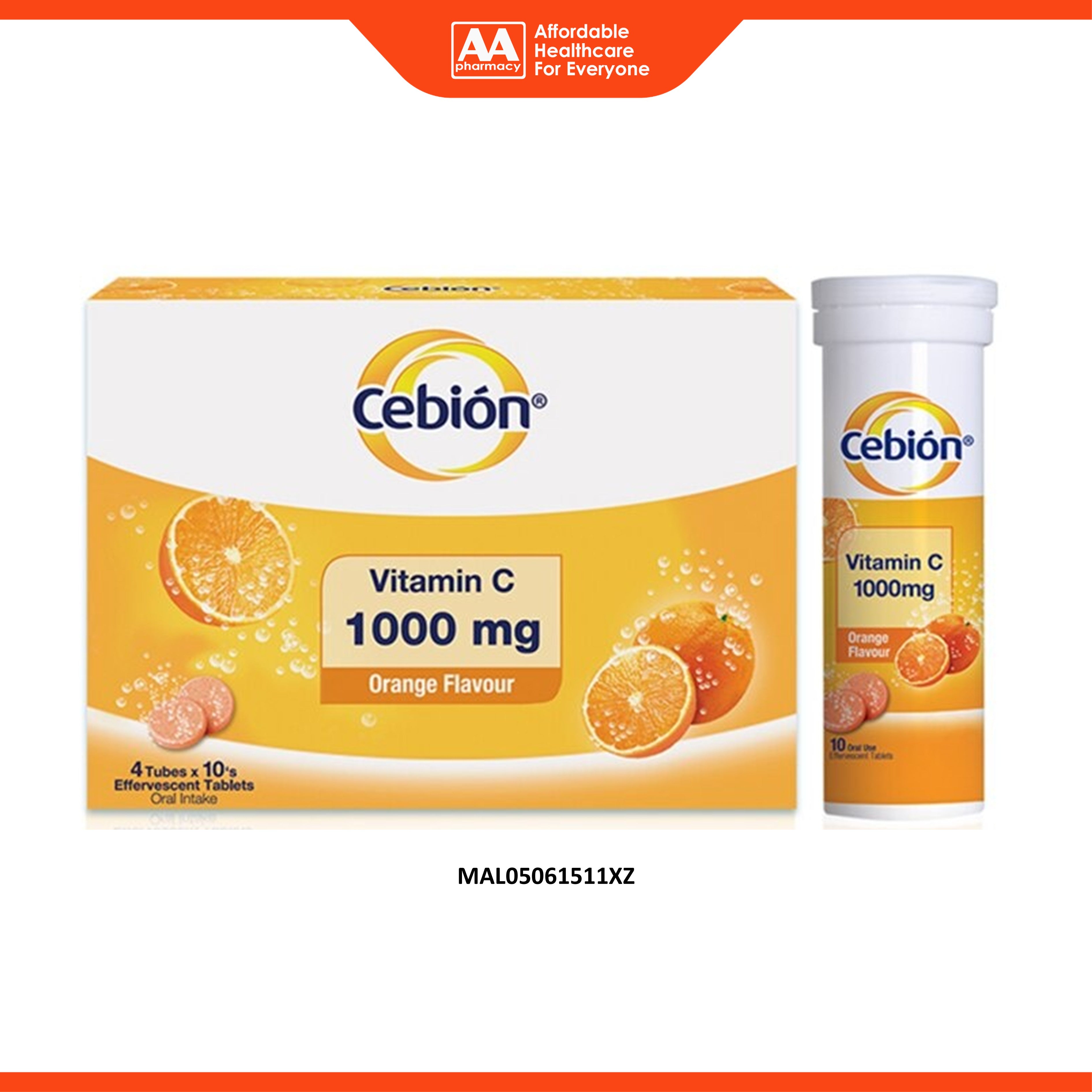 Cebion Vitamin C 1000mg Effervescent Tablet 4x10's (Orange Flavour)