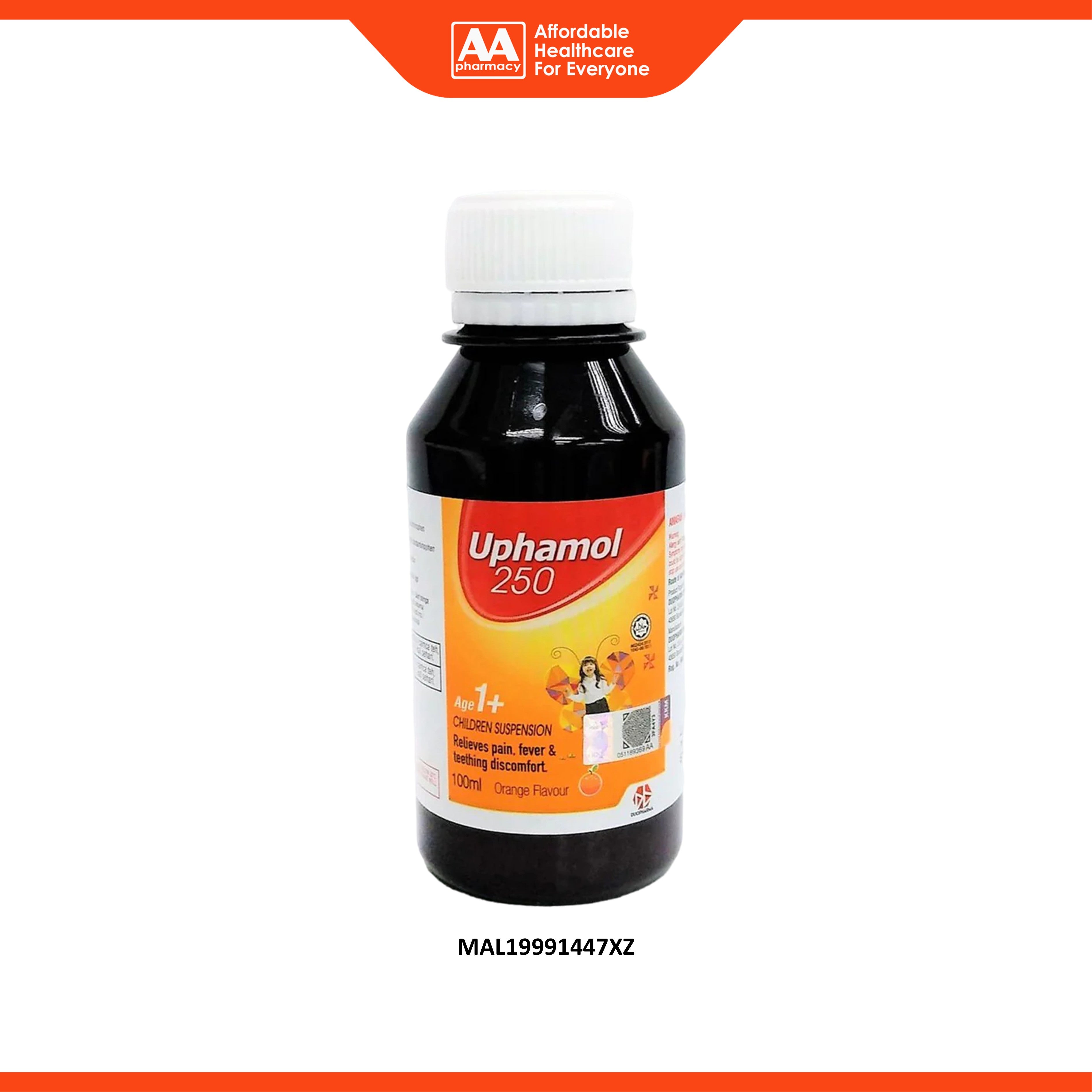 Uphamol 250mg Children Suspension 100mL (Orange Flavour)