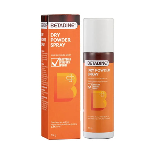 Betadine Dry Powder Spray 55g (Povidone-Iodine 2.5%)