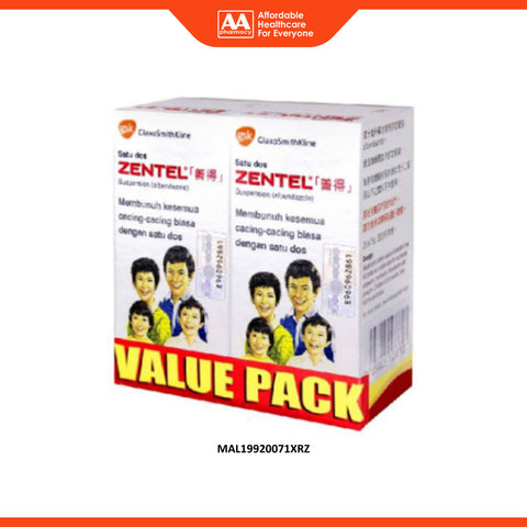 Zentel Deworming (Albendazole 400mg/10mL) Suspension (Orange Flavour) 10mLx2's [Value Pack]