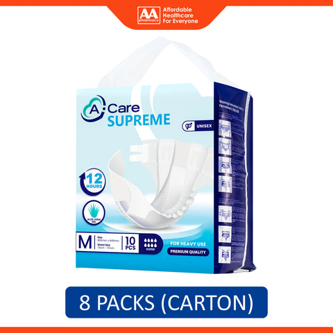 A-Care Supreme Adult Diapers Size M 10's (74-117cm) [8 Packs/Carton]
